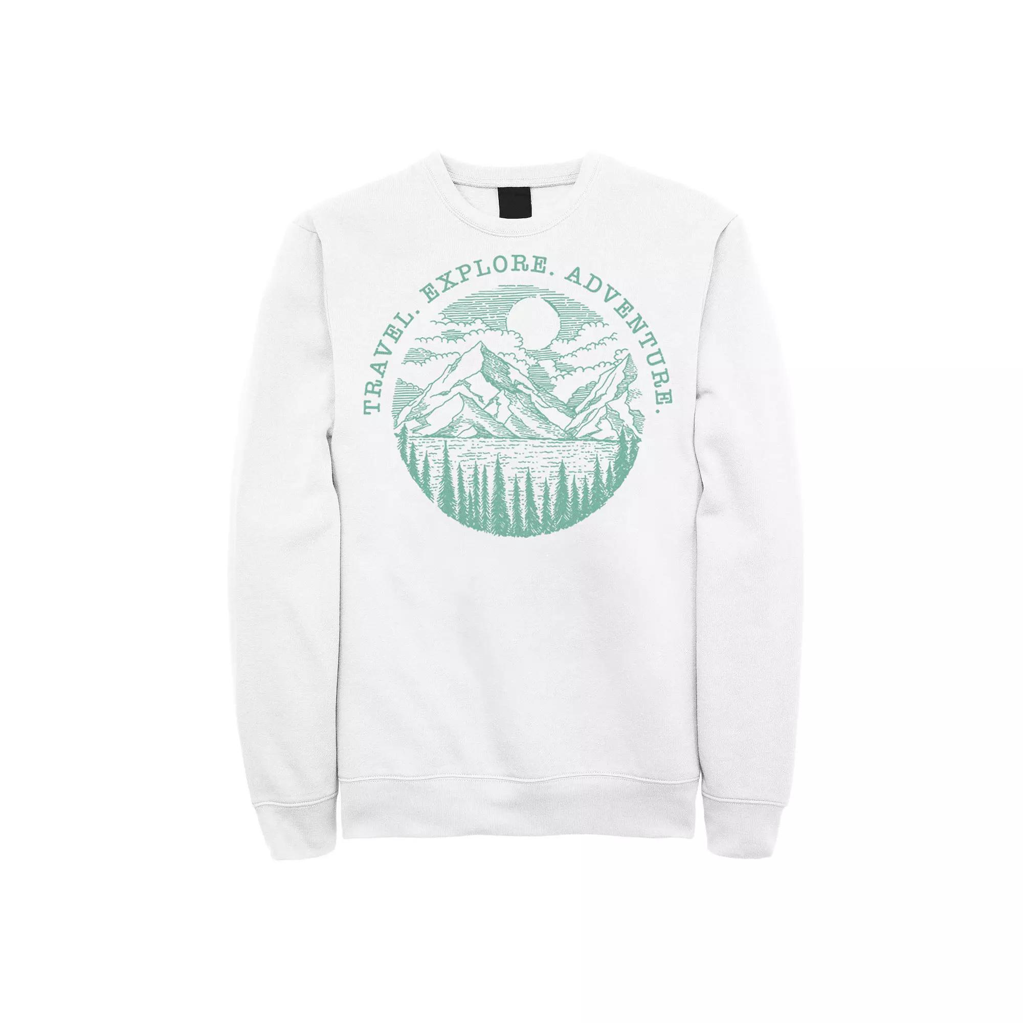 Men's Travel Explore Adventure Sketch Mountains Sweatshirt, Size: XL, White Product Image