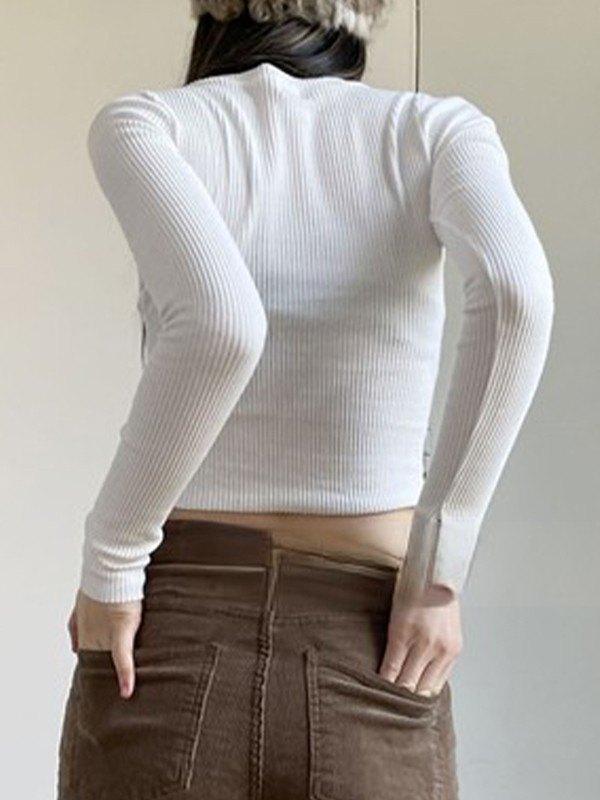 Vintage Print White Cropped Knit Top Product Image