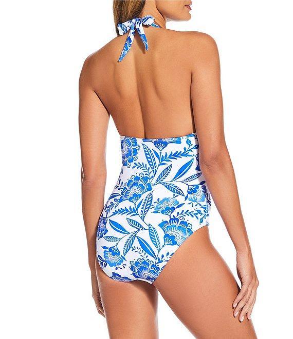 Gibson & Latimer Porcelain V-Neck Halter One Piece Swimsuit Product Image