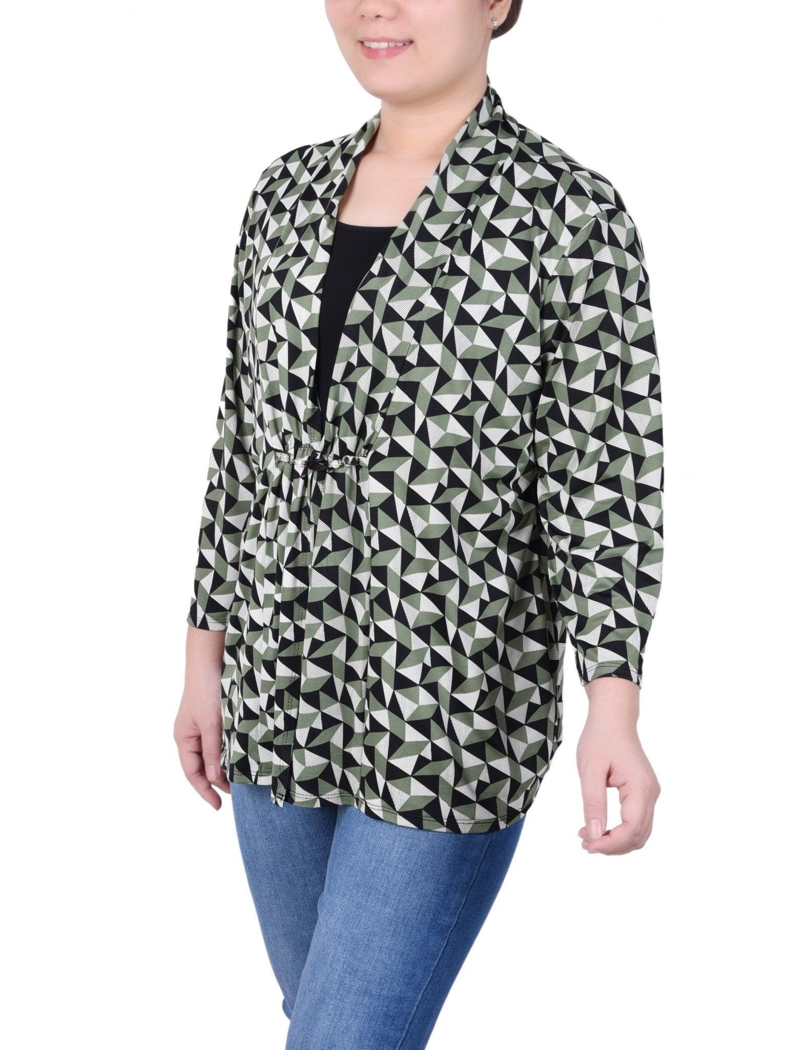 Puff Print 3/4 Sleeve Two-Fer Top - Petite Product Image