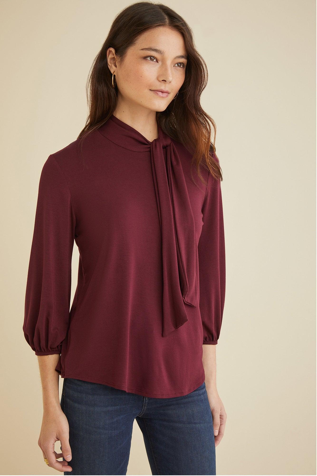 Reeta Tie Neck Top - Plum - ReAmour Product Image