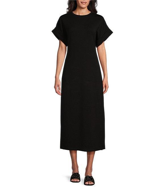 Le' AL.X Knit Crew Neck Short Cuffed Sleeve Midi T-Shirt Dress Product Image