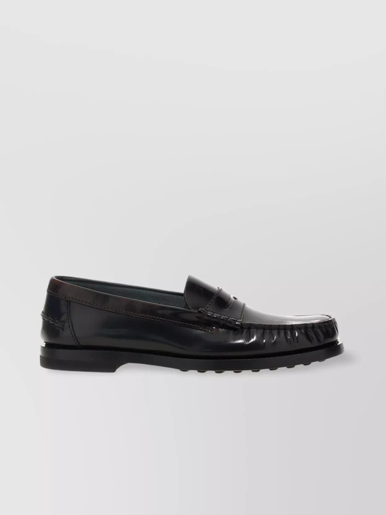TOD'S Leather Penny Strap Loafers In Nero Product Image