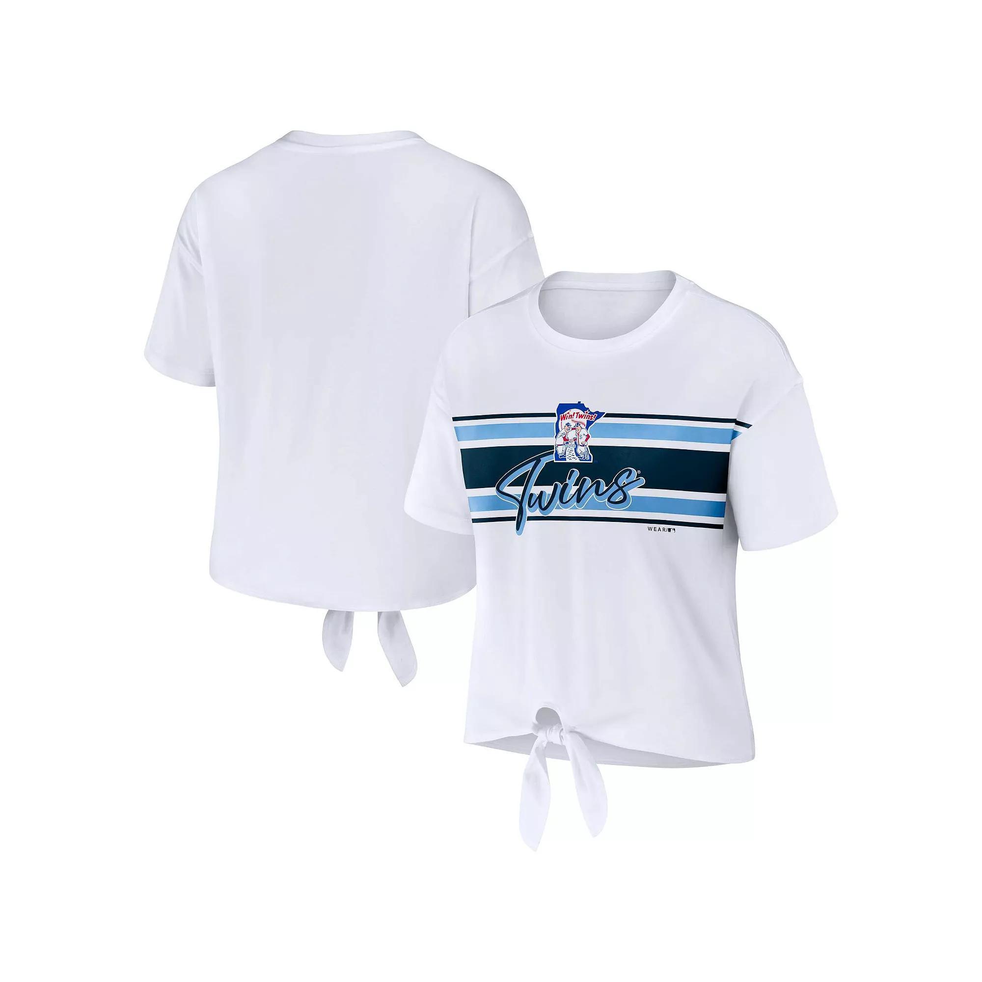 Women's WEAR by Erin Andrews White Minnesota Twins Front Tie T-Shirt, Size: Small Product Image