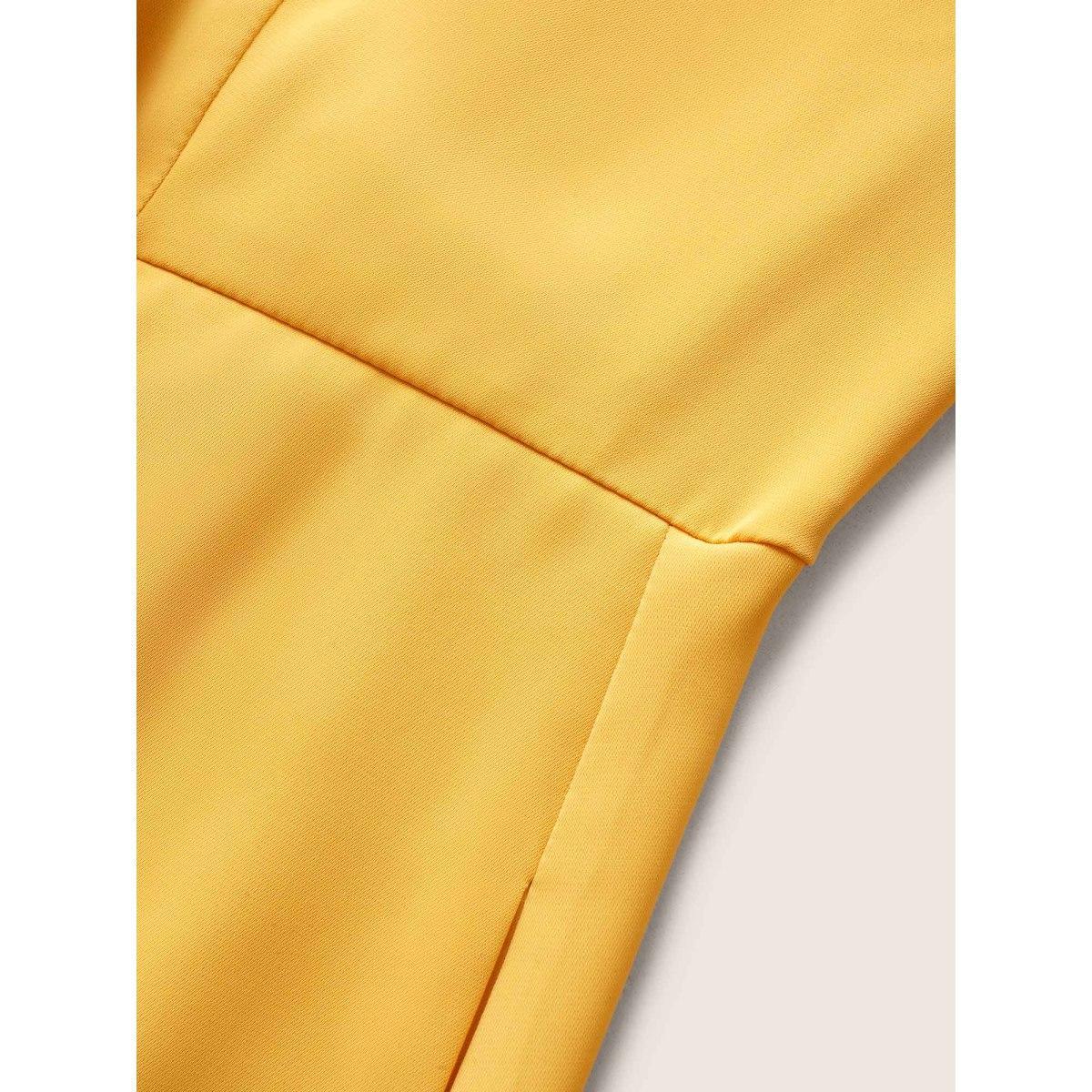 Plus Size Citrus Solid Ruffle Trim Surplice Neck Dress Gold Women Elegant Overlapping V-neck Sleeveless Curvy Midi Dress BloomChic 10/M Product Image