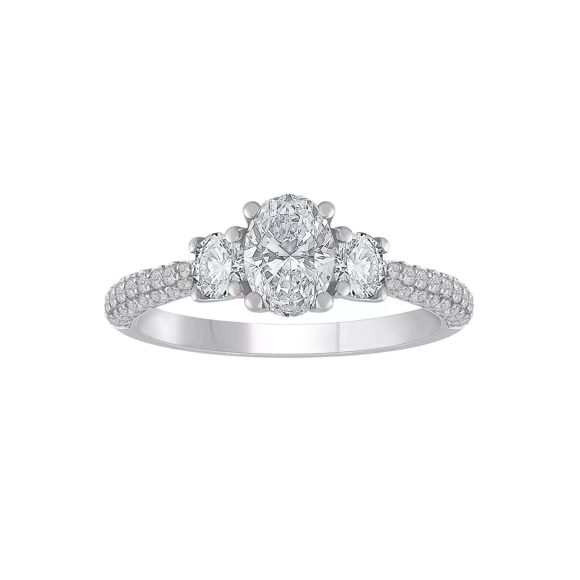 Diamond Medley 14k White Gold 1 1/2 Carat T.W. Lab-Grown Diamond Oval 3-Stone Ring, Women's, Size: 8, 14k Whgold Product Image