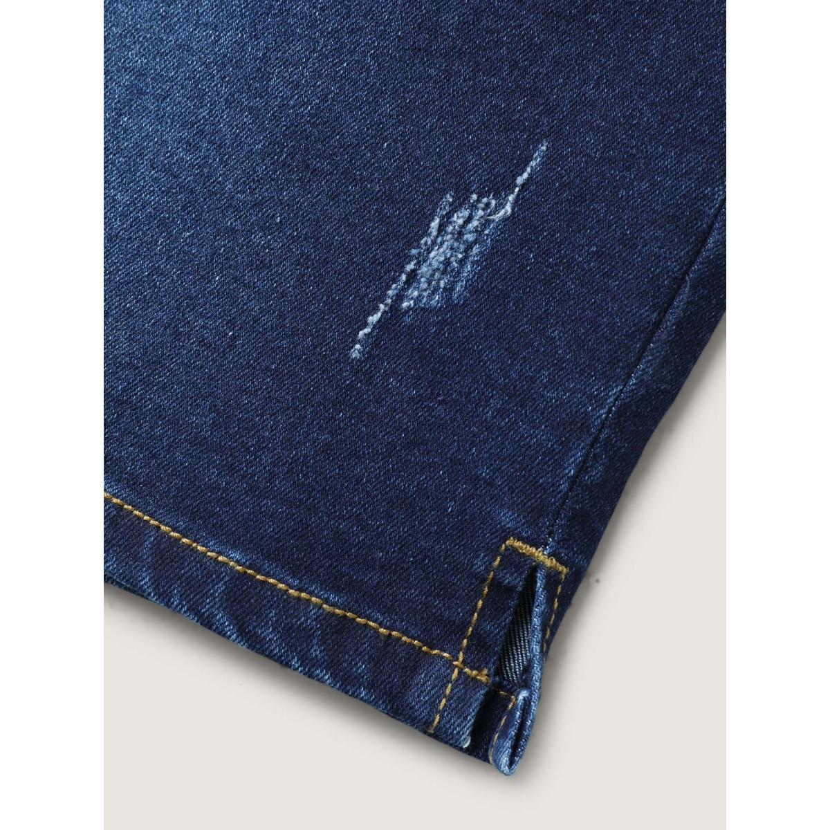 Plus Size Pull-On Stretchy Waist Denim Shorts Women Darkindigo Medium stretch Everyday-Casual Slanted pocket Denim Shorts BloomChic 14/1X Product Image