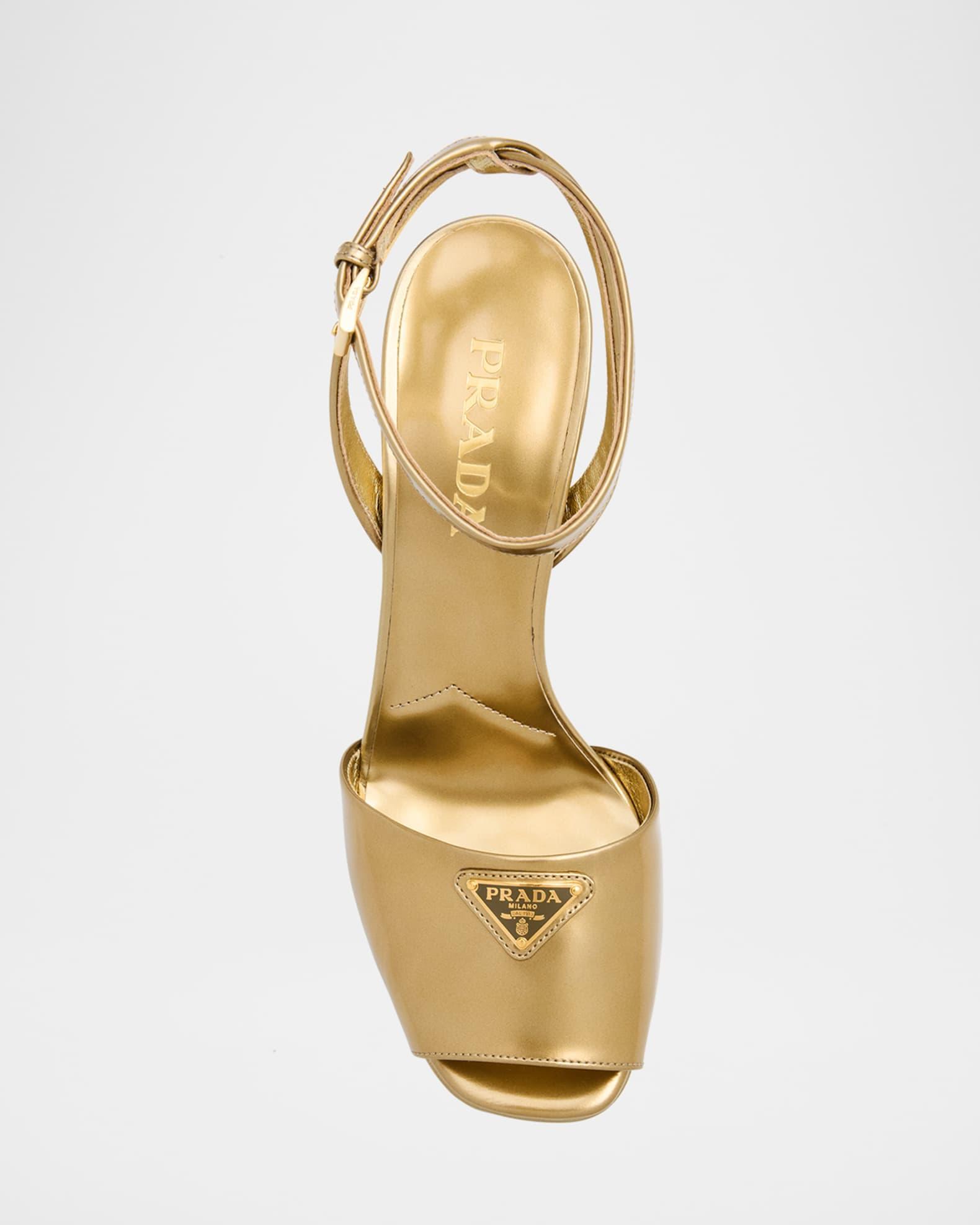 Metallic Leather Ankle-Strap Platform Sandals Product Image