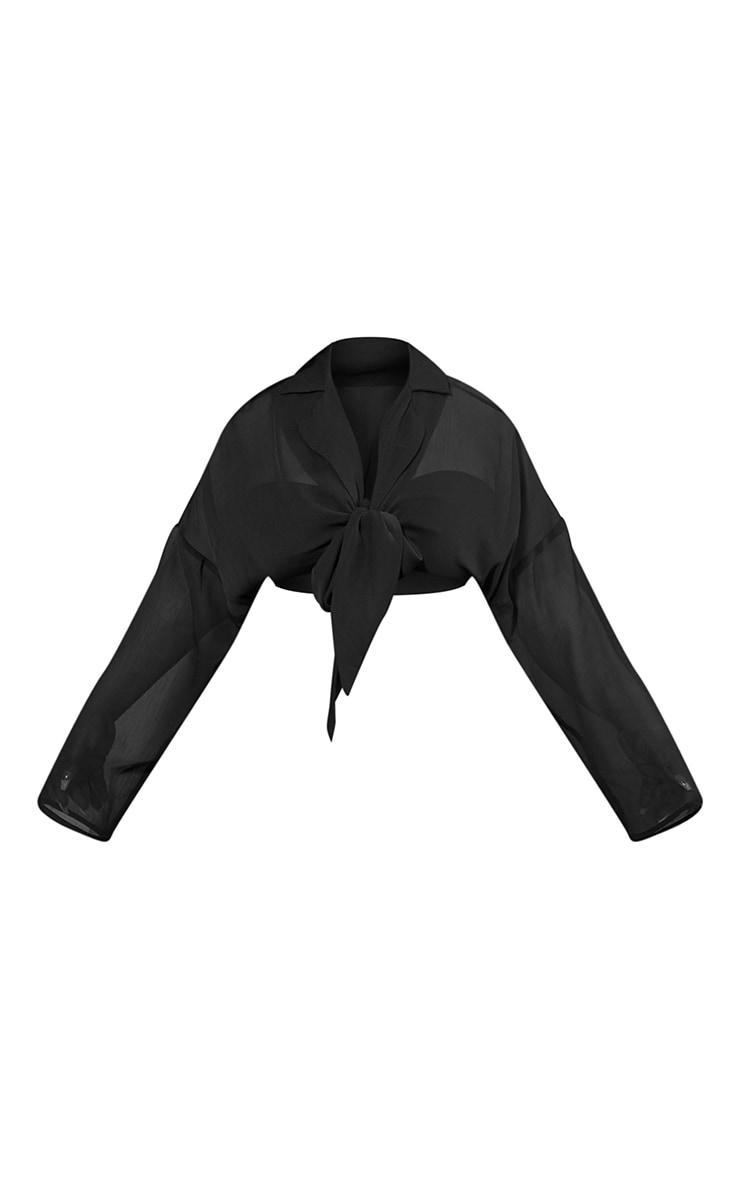 Plus Black Chiffon Tie Detail Beach Shirt Product Image
