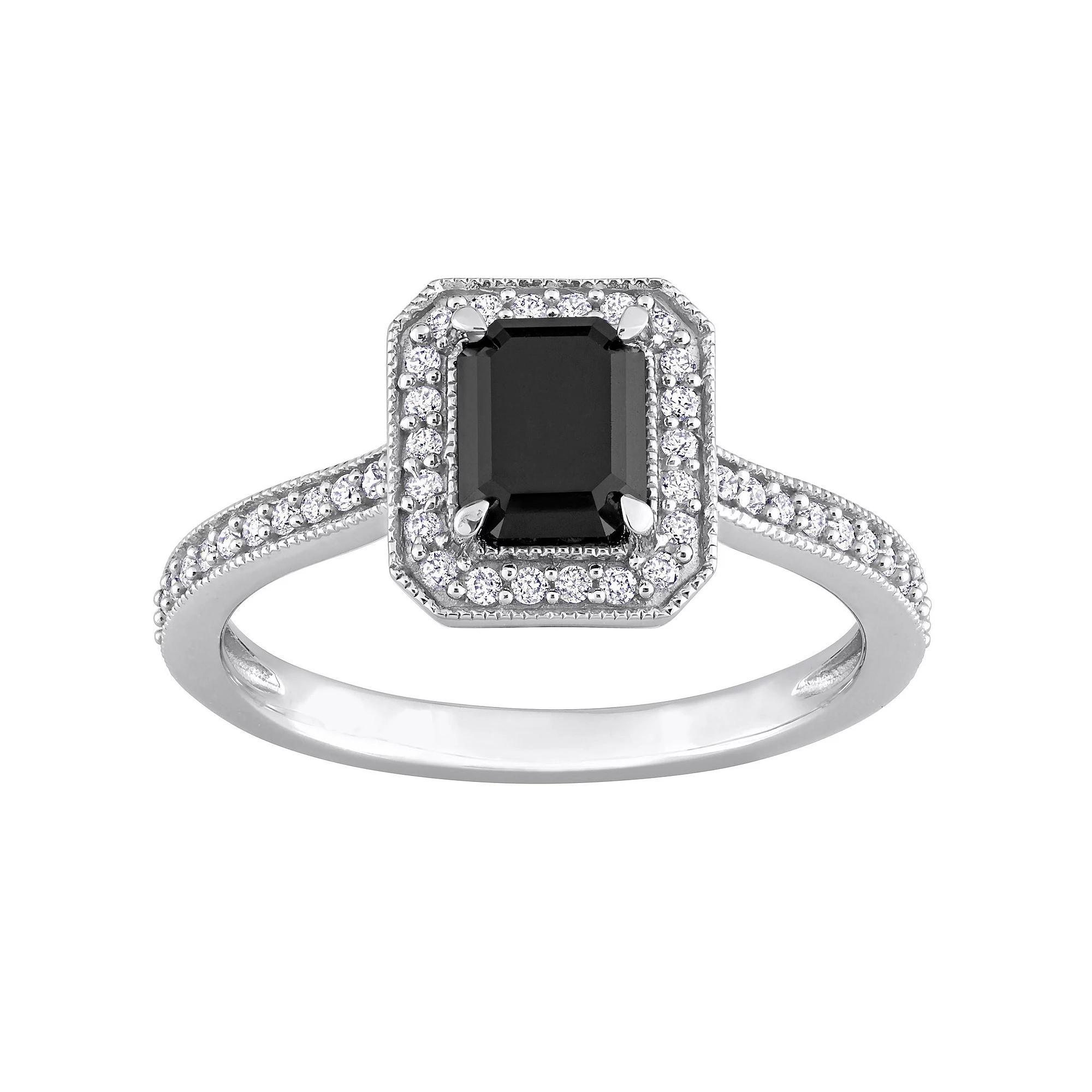 Stella Grace 14k White Gold 1 1/4 Carat T.W. Black & White Diamond Halo Engagement Ring, Women's, Size: 9 Product Image