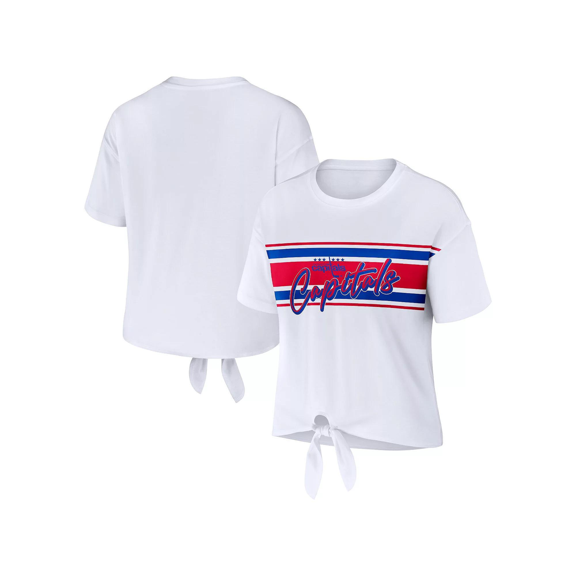 Women's WEAR by Erin Andrews White Washington Capitals Front Knot T-Shirt, Size: XL Product Image