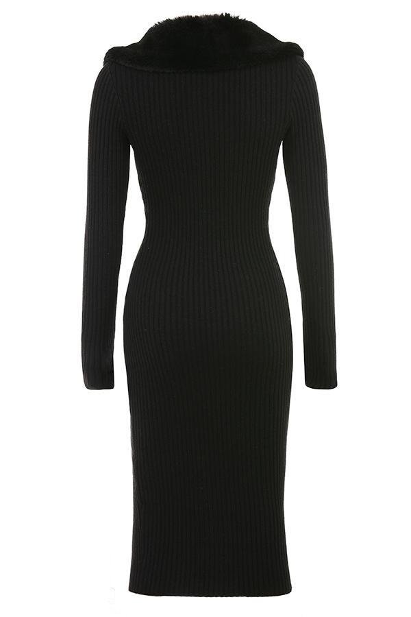 Raine Black Faux Fur Trim Dress Product Image