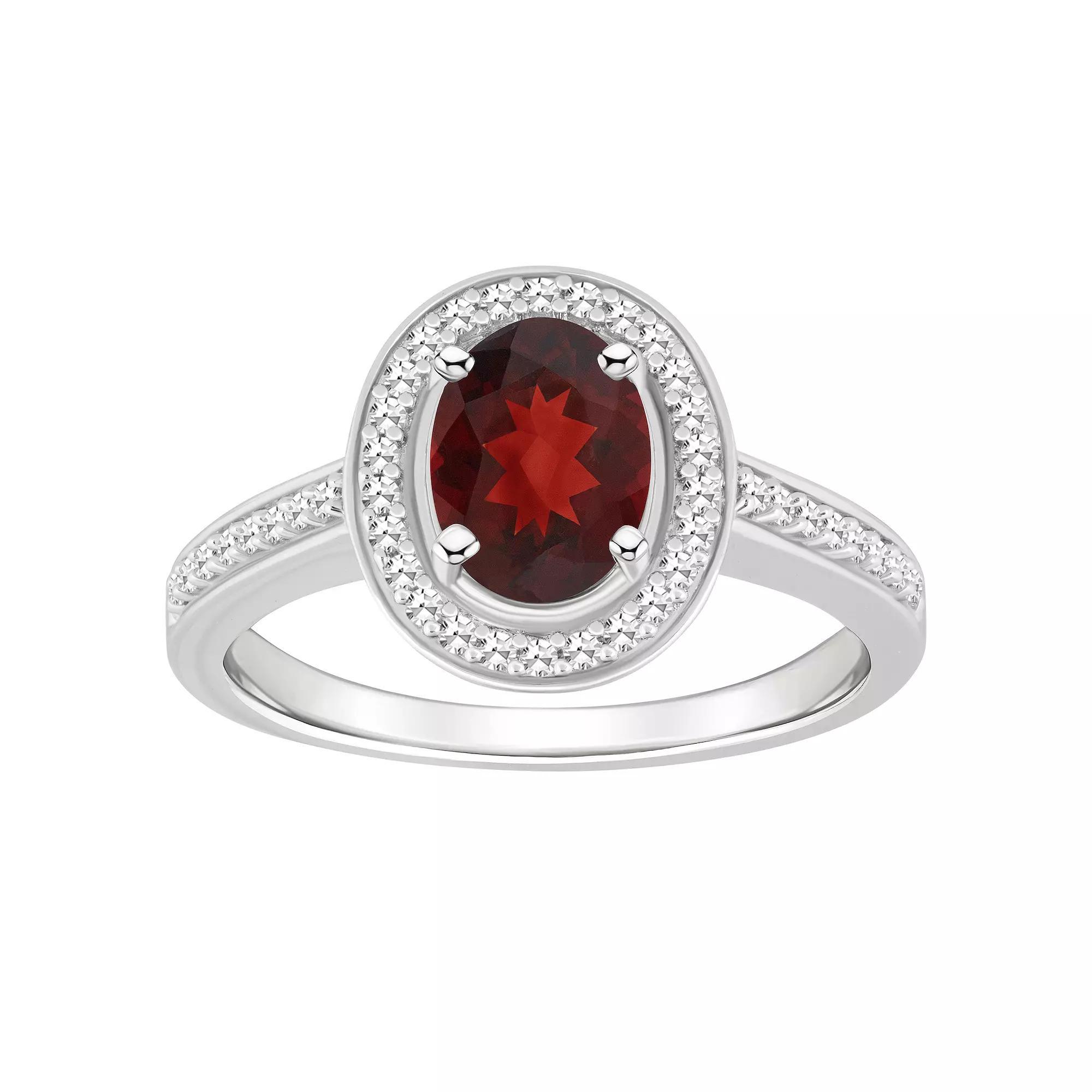 Celebration Gems Sterling Silver 8 mm x 6 mm Oval Gemstone & 1/5 Carat T.W. Diamond Halo Ring, Women's, Red Product Image