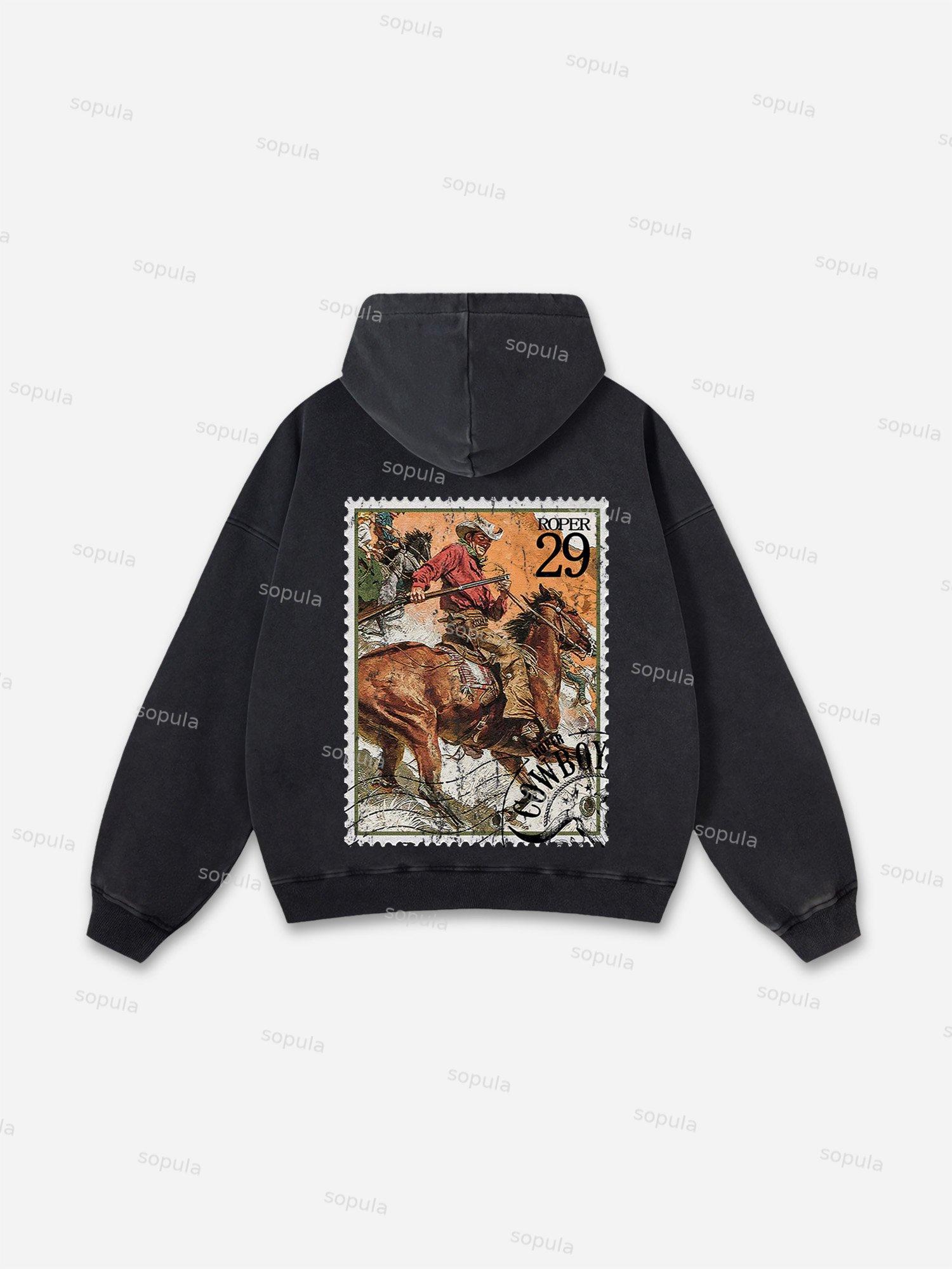 Rodeo Cowboy Stamp Print Washed Hoodie Product Image
