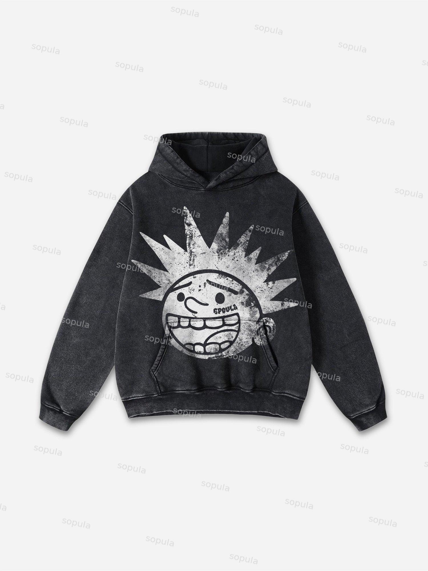Sopula Explosive Mood Cartoon Characters Graphic Washed Hoodie Product Image