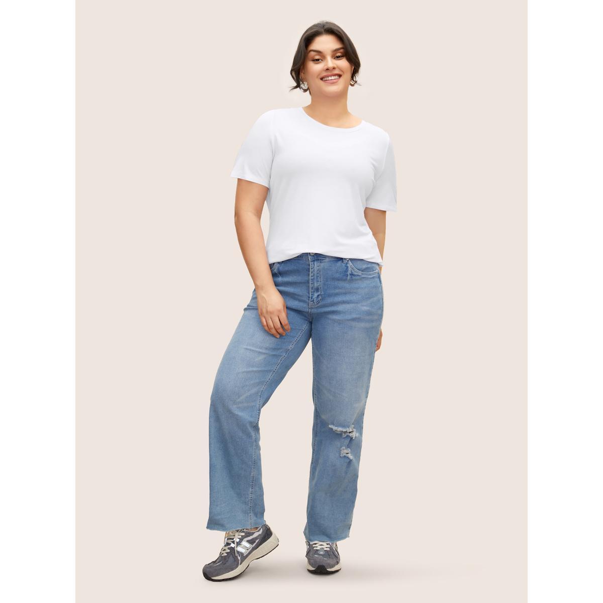 Plus Size Supersoft Essentials Solid Basic Knit T-shirt Originalwhite Women Basics Non Round Neck Bodycon Everyday T-shirts BloomChic 26/4X Product Image