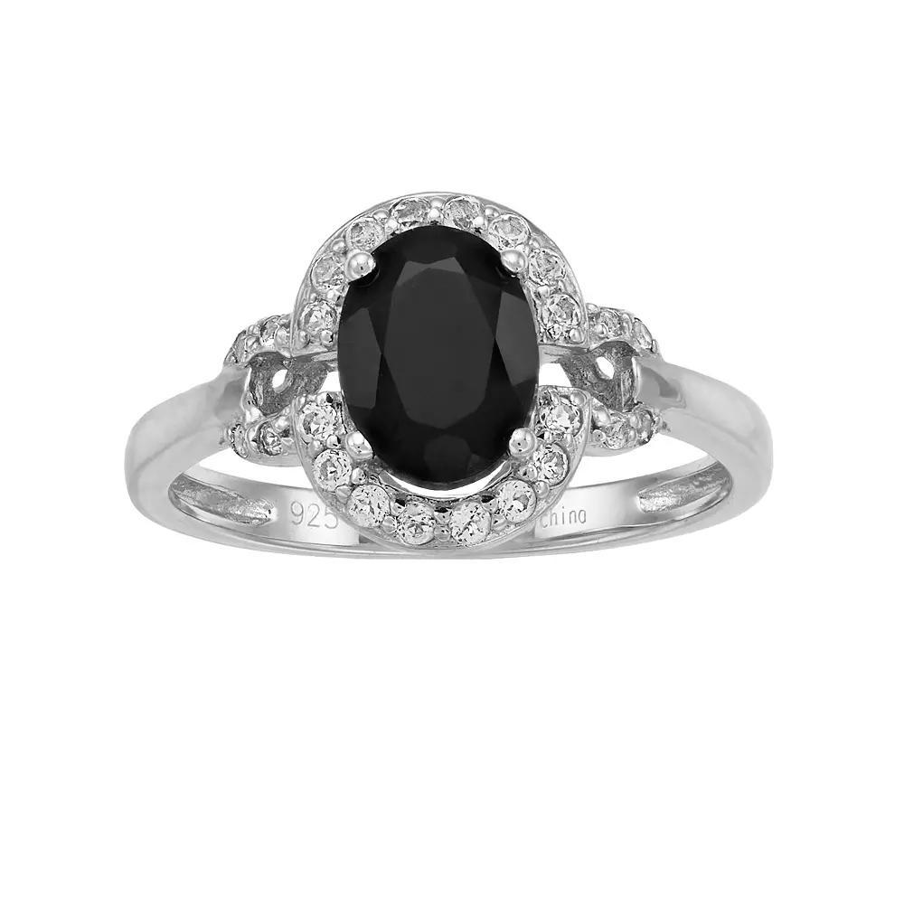 Gemminded Sterling Silver Onyx & White Topaz Oval Halo Ring, Women's, Size: 9 Product Image
