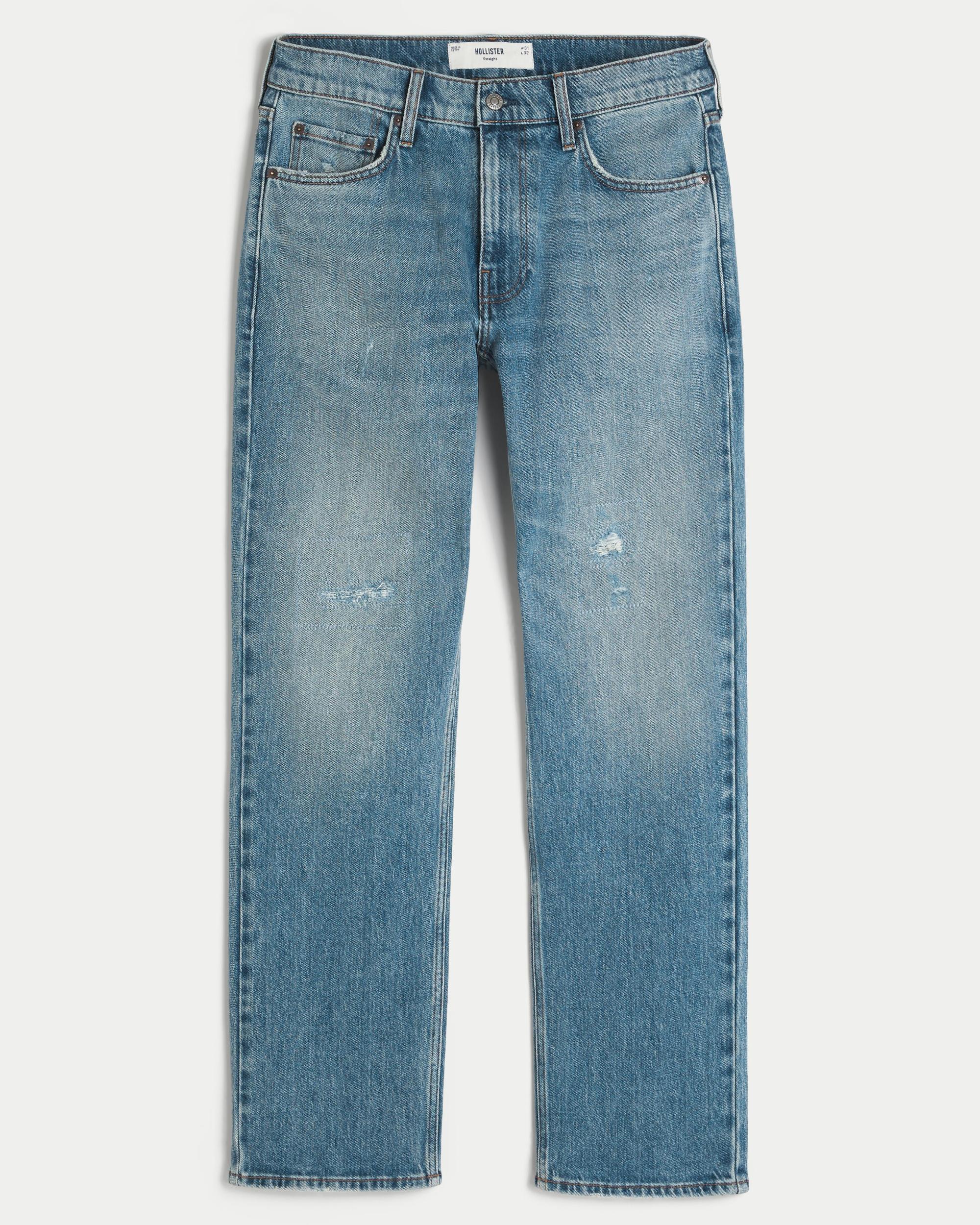 Distressed Medium Wash Straight Jeans Product Image