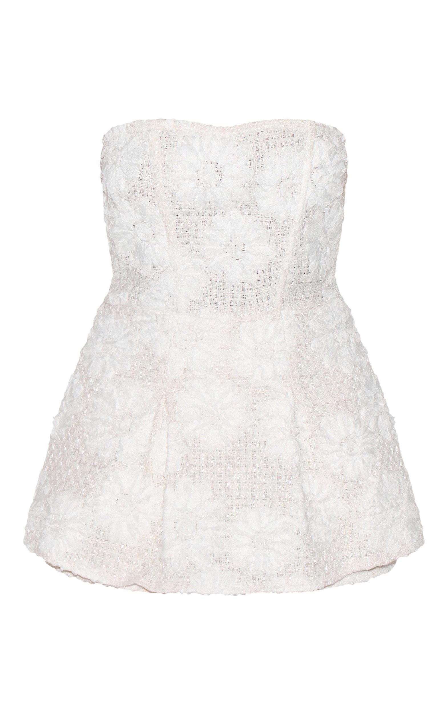 White Embellished Tweed Bandeau Skort Romper Product Image
