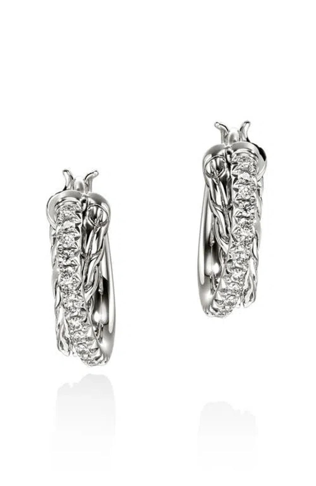 JOHN HARDY Jh Essentials Crossover Hoop Earrings, 15mm In Silver/diamonds Product Image