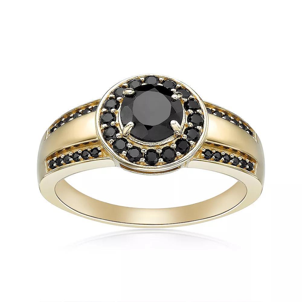 Gemminded 18k Gold Over Silver Onyx & Black Spinel Halo Ring, Women's, Size: 6, Gold Tone Product Image
