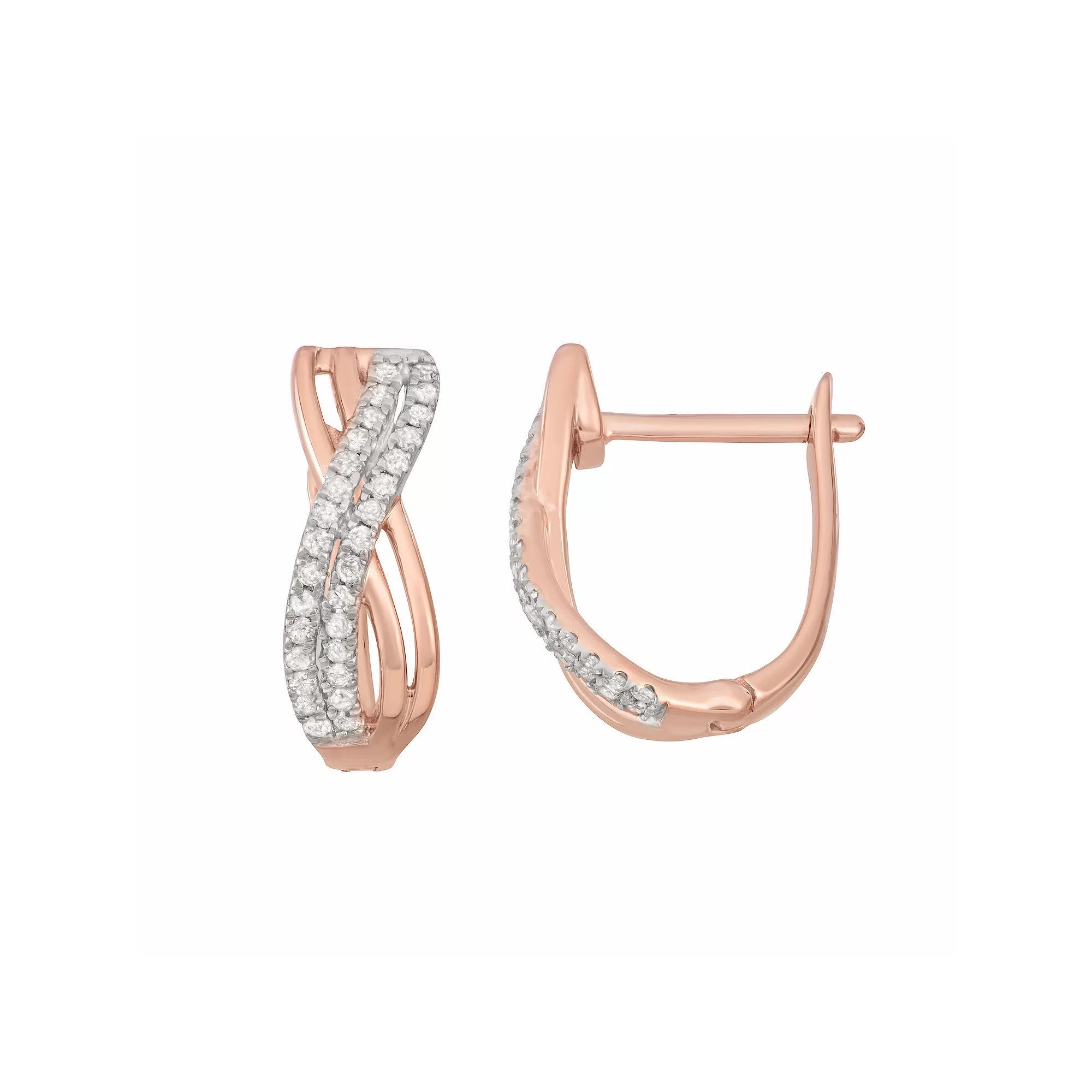 HDI Rose Gold Toned 1/5 Carat T.W. Diamond Twist Hoop Earrings, Women's, Pink Product Image