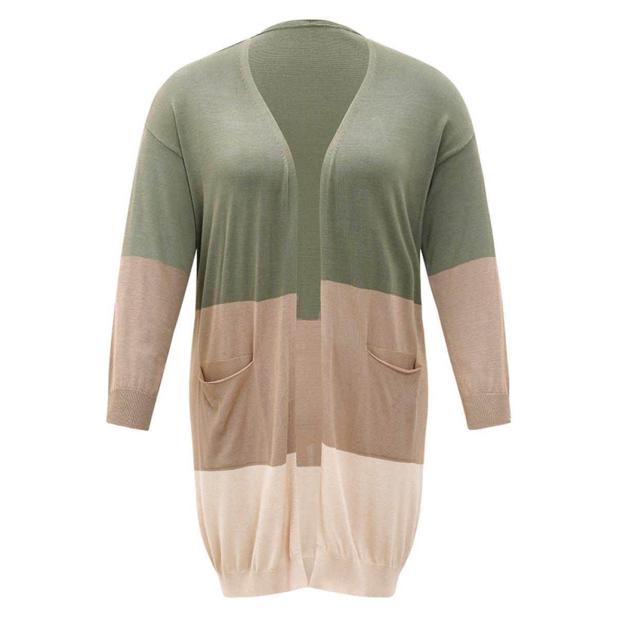 Plus Size Supersoft Essentials Colorblock Pocket Tunic Cardigan Sage Women Casual Loose Long Sleeve Everyday Cardigans BloomChic 26/4X Product Image