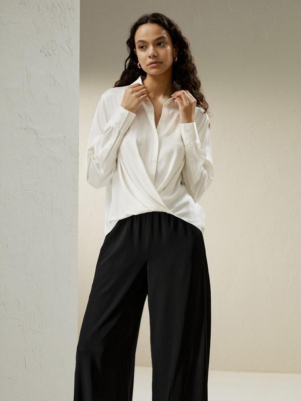 Hem Pleated Silk Blouse Product Image