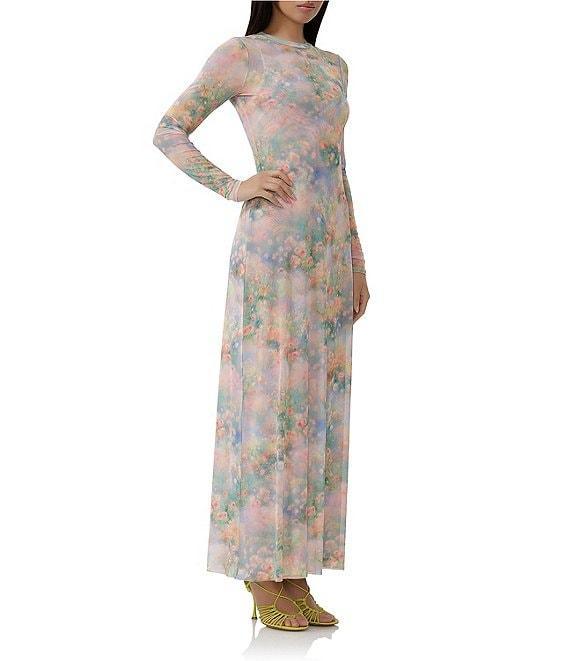 AFRM Paola Floral Print Crew Neck Long Sleeve Ankle Mesh Dress Product Image