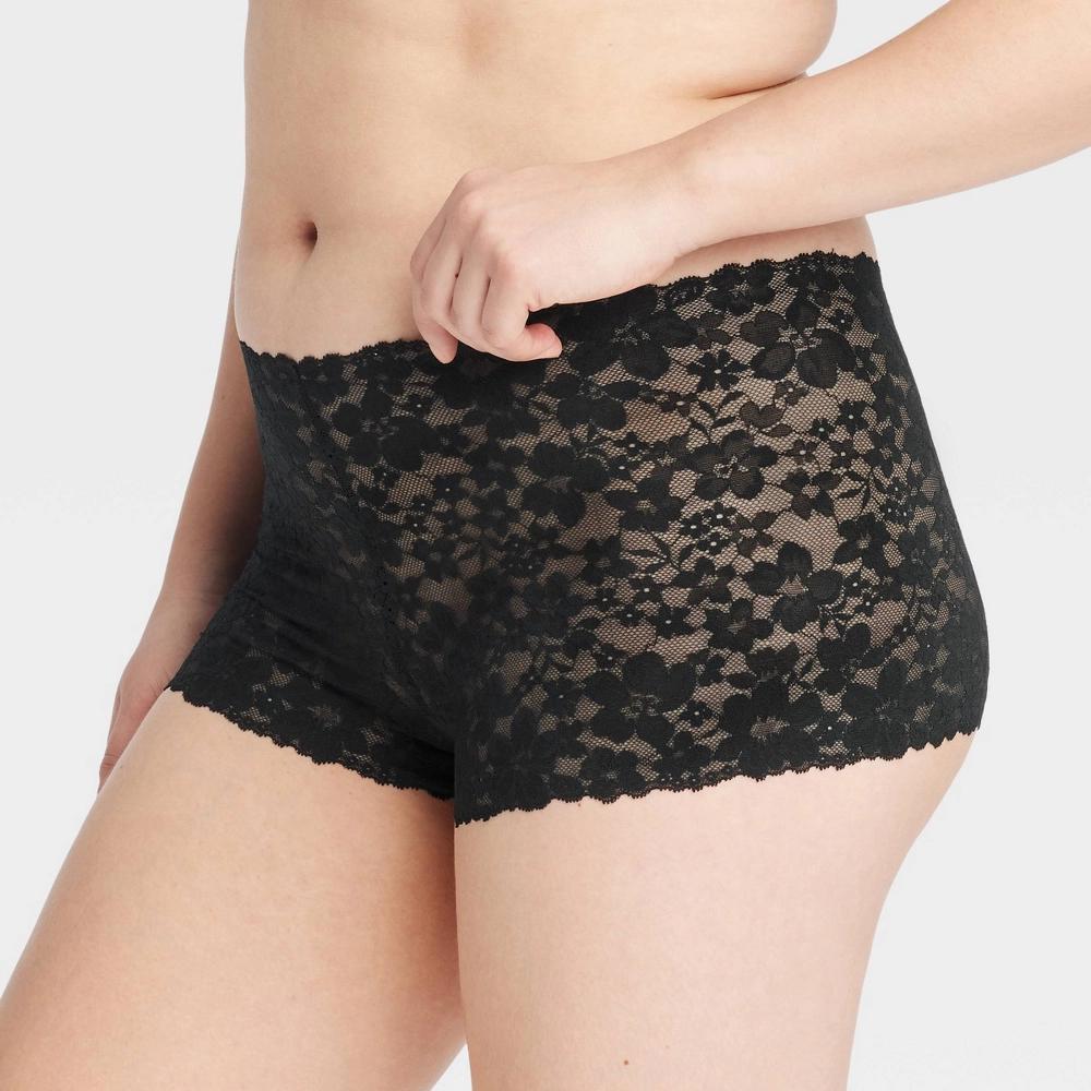 Women's Allover Lace Boy Shorts Underwear - Auden™ Black M: Mid Rise, Cotton Gusset, Lightweight Fabric Product Image