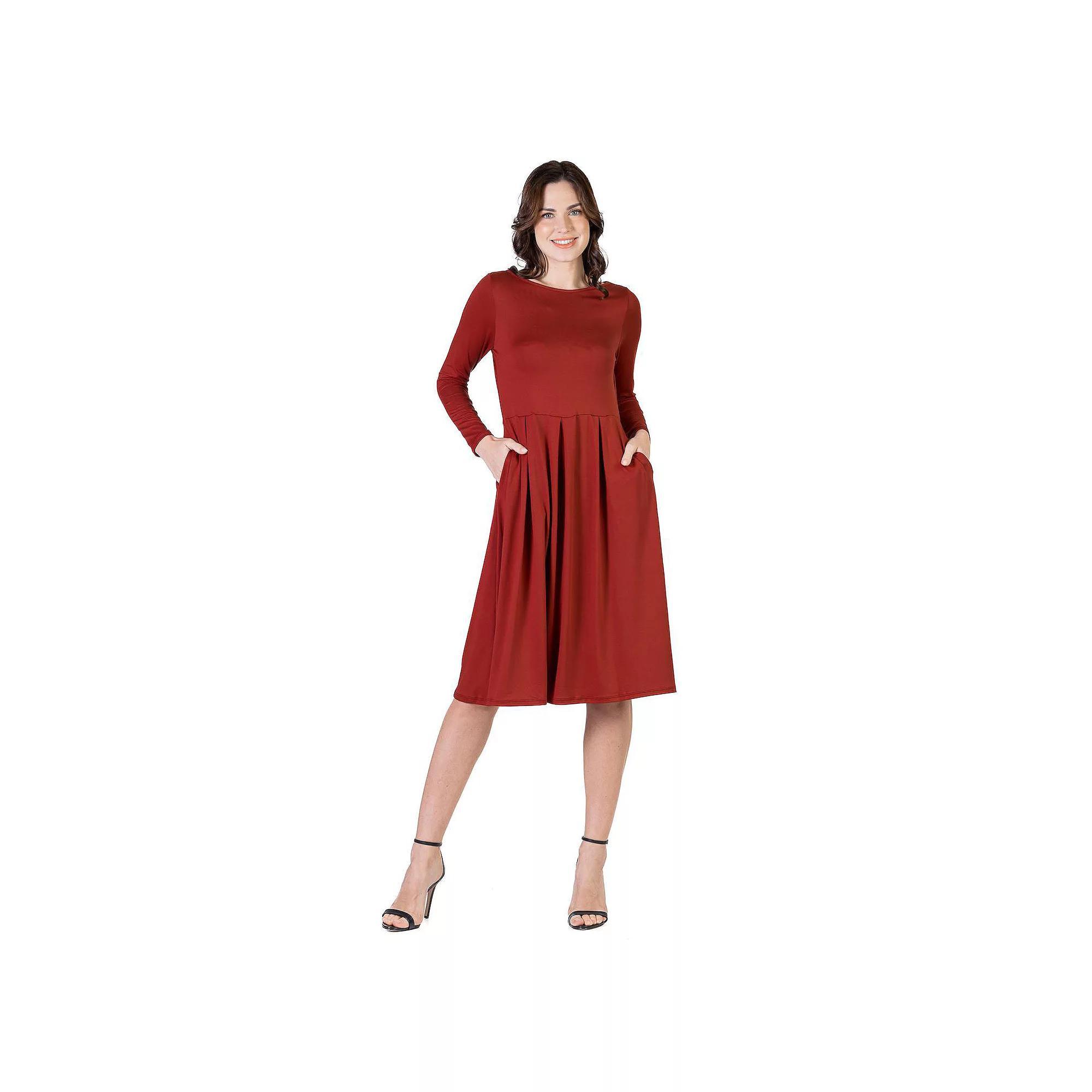 Women's 24Seven Comfort Apparel Fit & Flare Midi Dress, Size: Small, Red Product Image