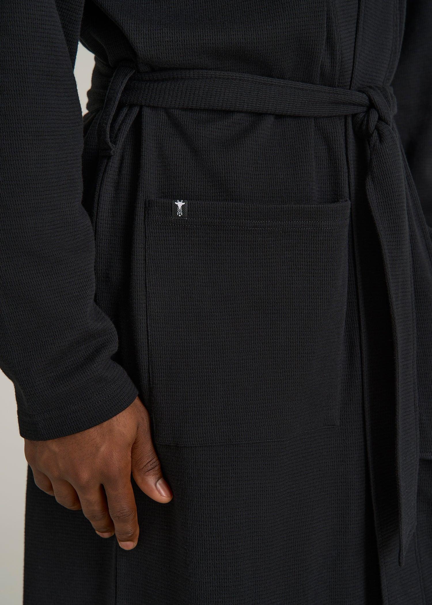 Waffle-Knit Lounge Robe for Tall Men in Black Product Image