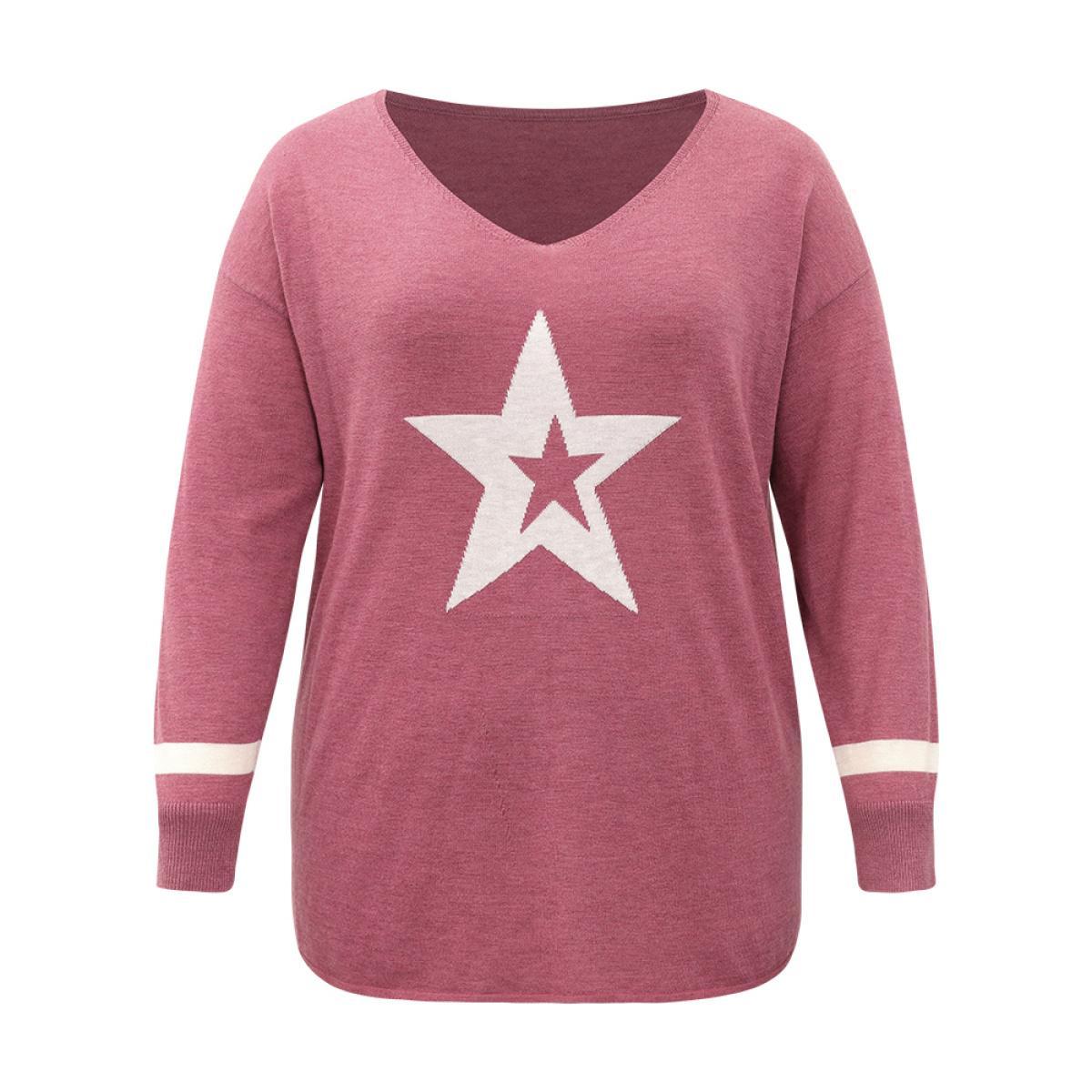 Plus Size Supersoft Essentials Star V Neck Pullover Rust Women Casual Long Sleeve V-neck Dailywear Pullovers BloomChic 28/5X Product Image