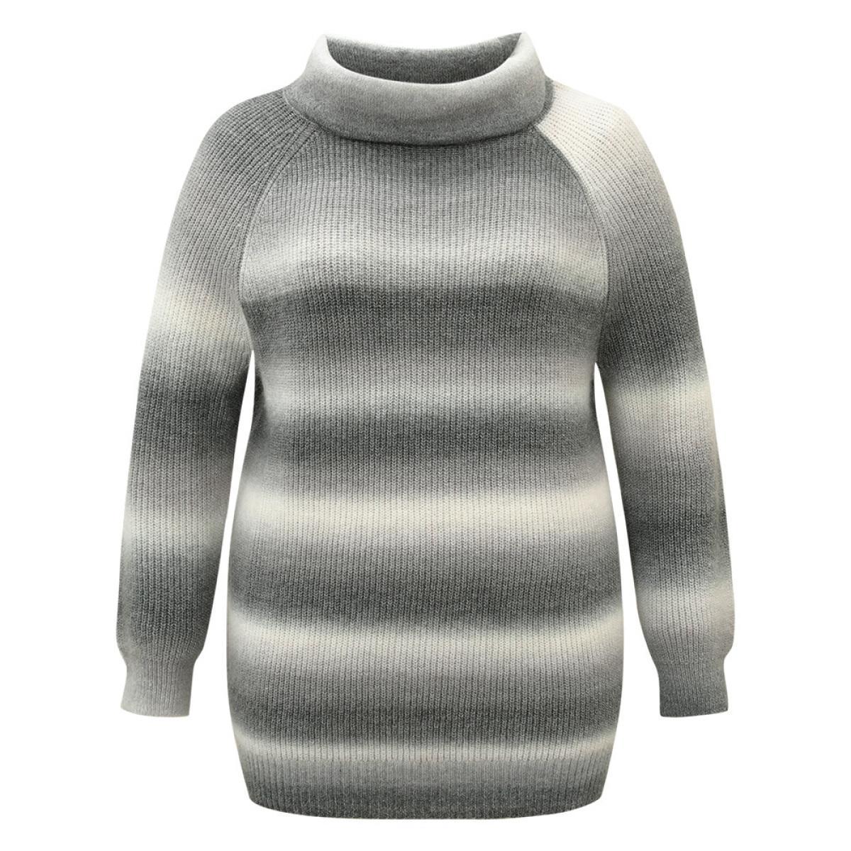 Plus Size Turtleneck Ombre Heather Raglan Sleeve Pullover Gray Women Casual Loose Long Sleeve Turtleneck Dailywear Pullovers BloomChic 28/5X Product Image