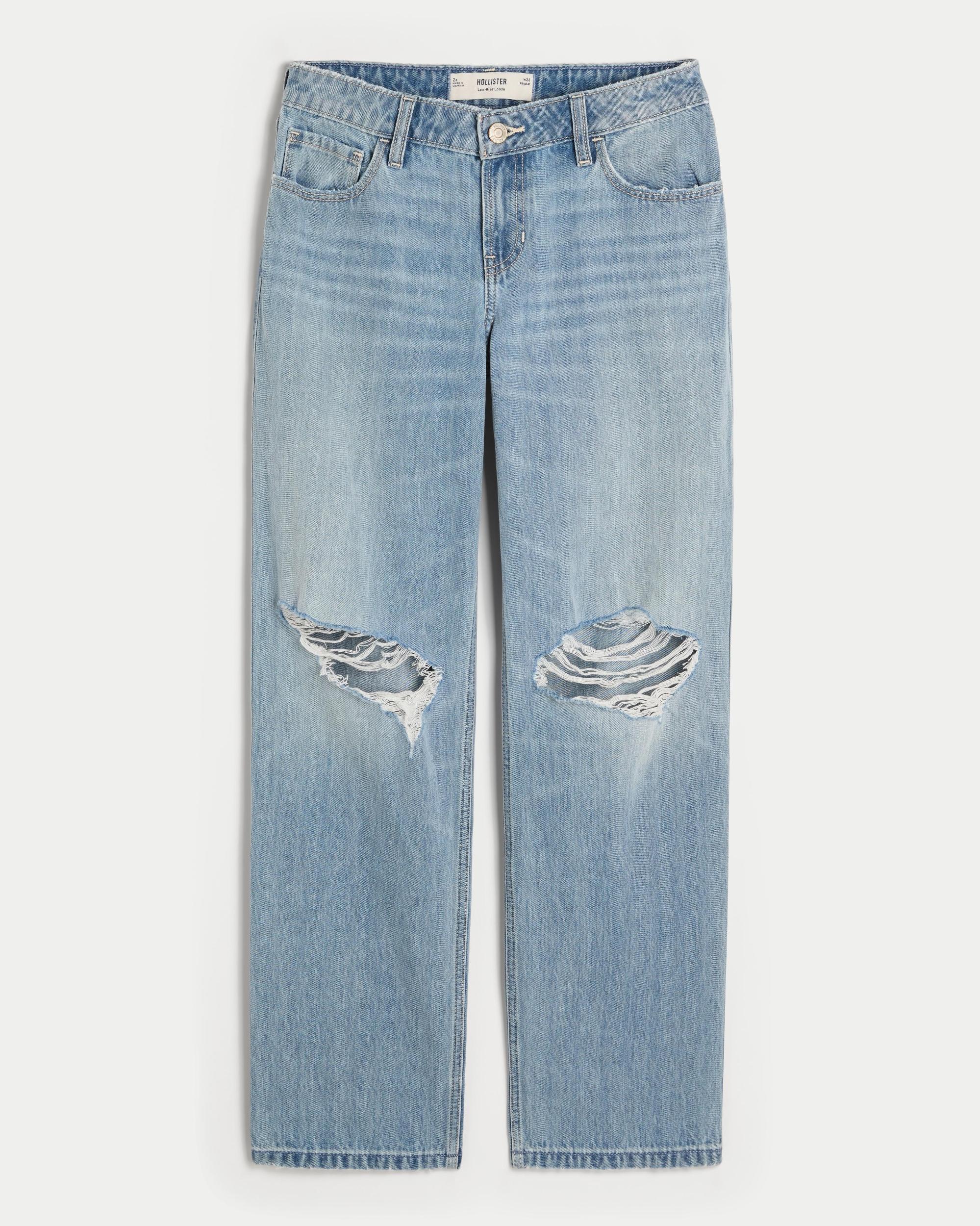 Low-Rise Ripped Light Wash Loose Jeans Product Image