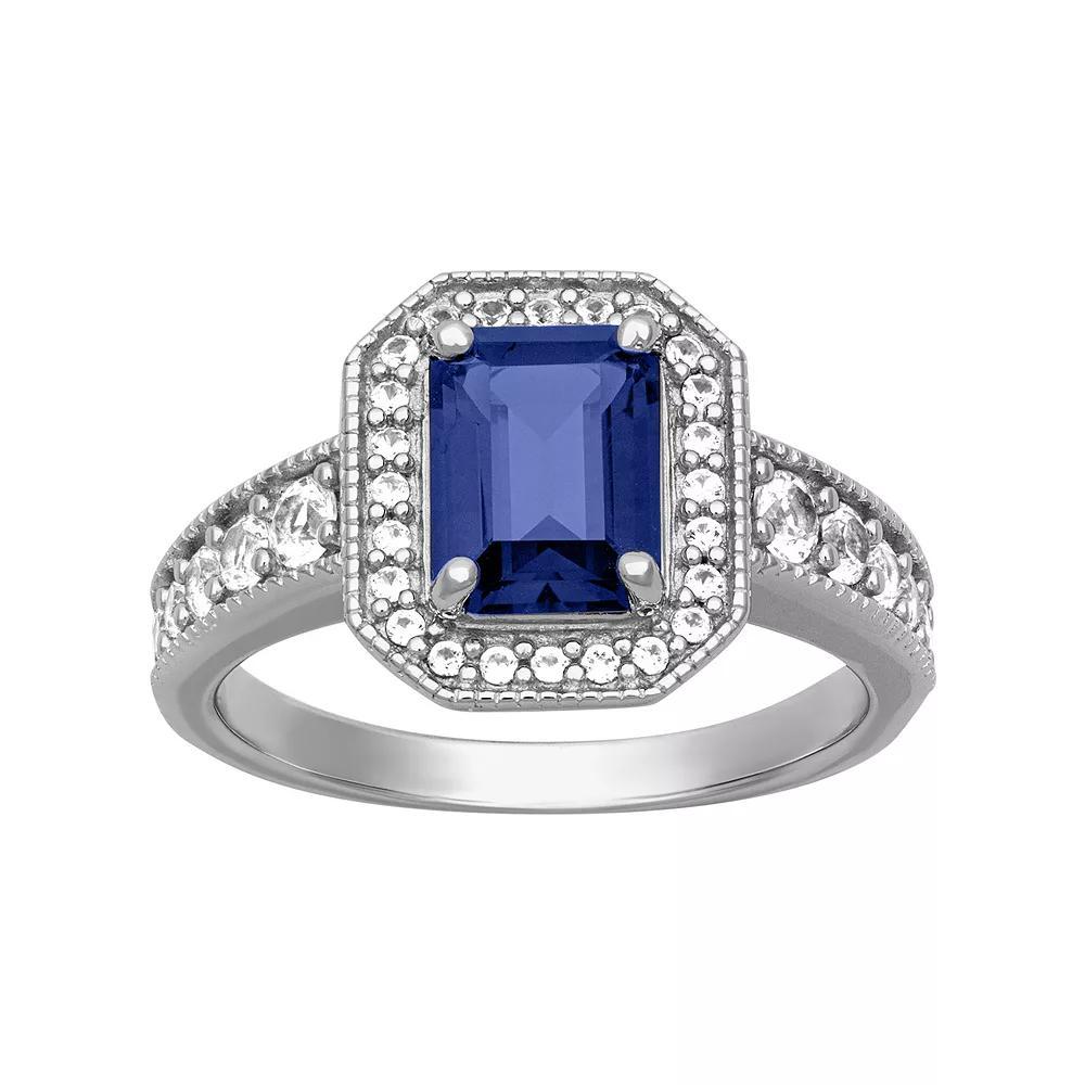 Love Always Sterling Silver 2 1/2 Carat T.W. Lab-Created Blue Sapphire & Lab-Created White Sapphire Engagement Ring, Women's, Size: 7 Product Image