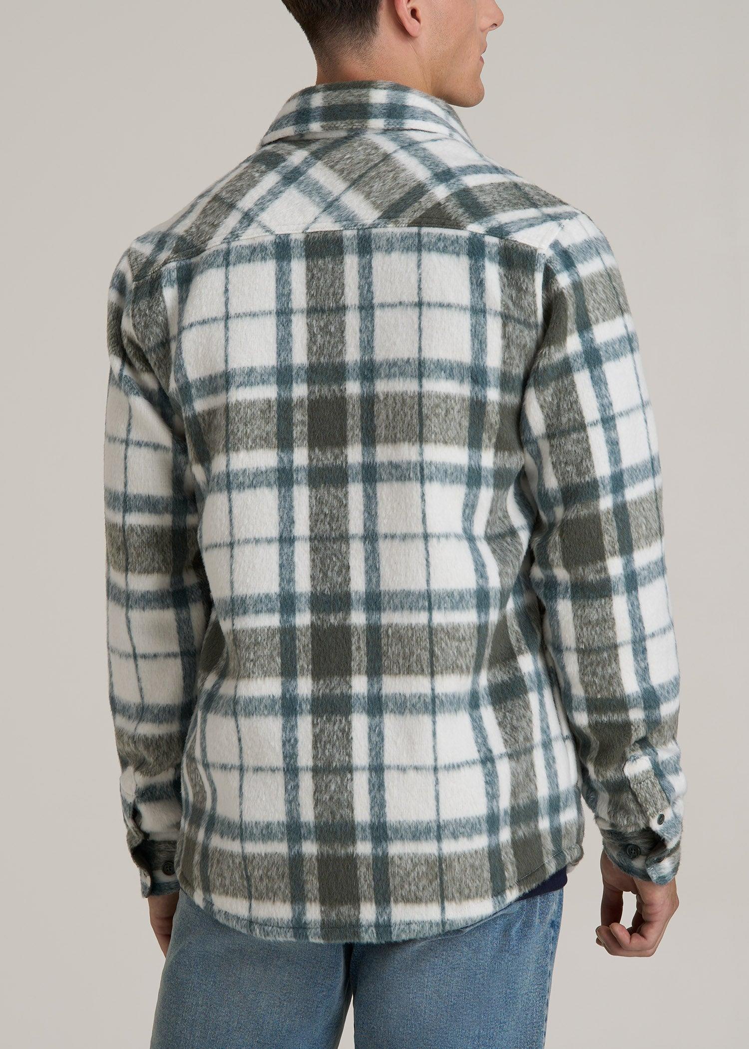 Brushed Flannel Overshirt for Tall Men in Ecru and Green Plaid Product Image
