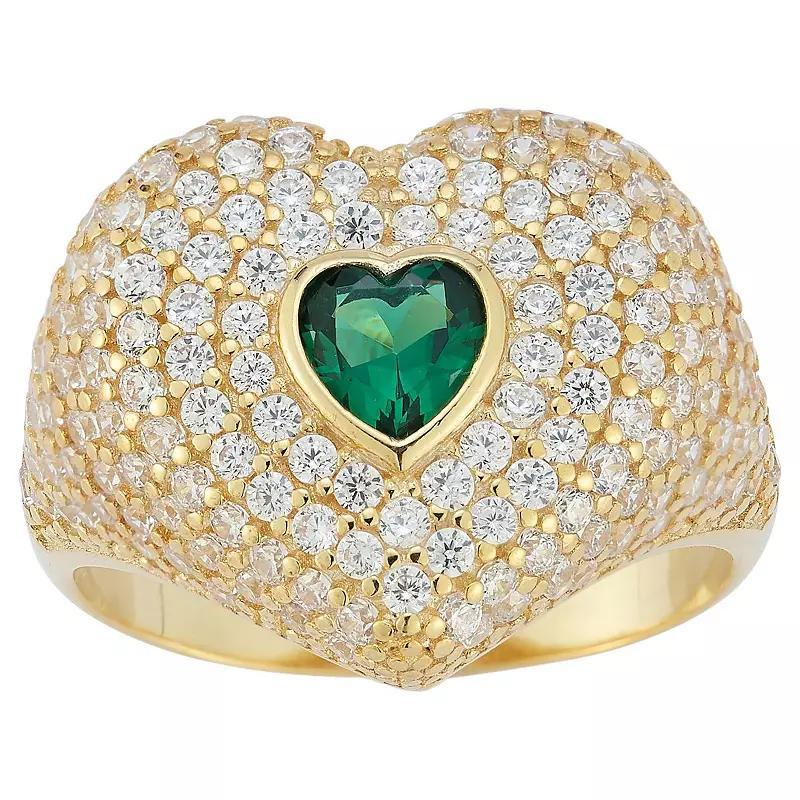 Sunkissed Sterling 14k Gold Over Silver Cubic Zirconia Heart Signet Ring, Women's, Size: 8, Gold Tone Product Image