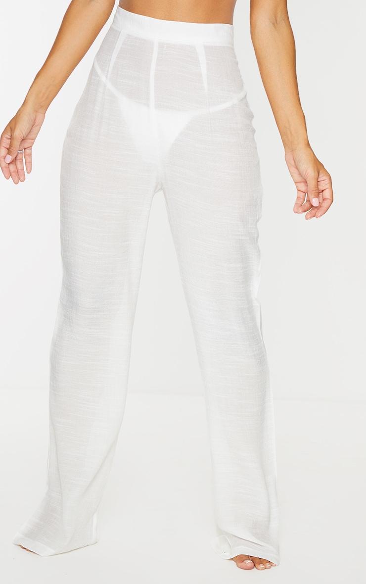 White Textured Woven Beach Pants Product Image