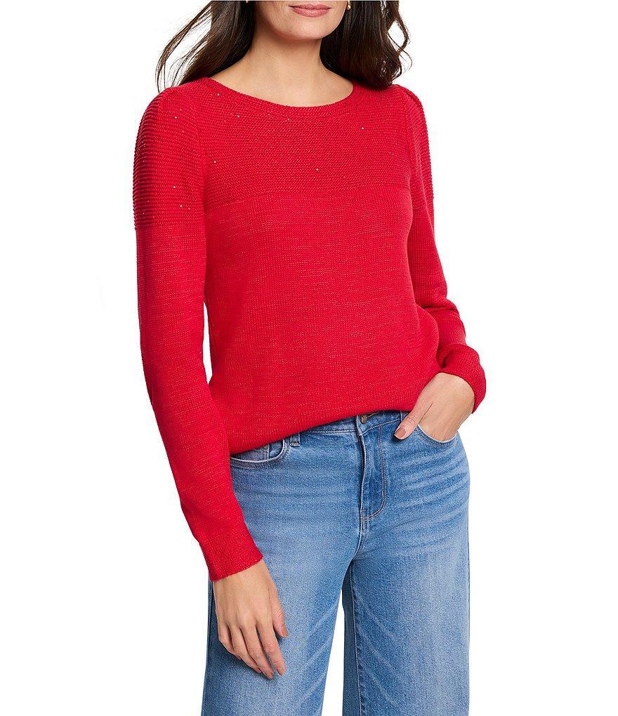 NIC + ZOE Sequin Stitch Knit Round Neck Long Sleeve Sweater Product Image