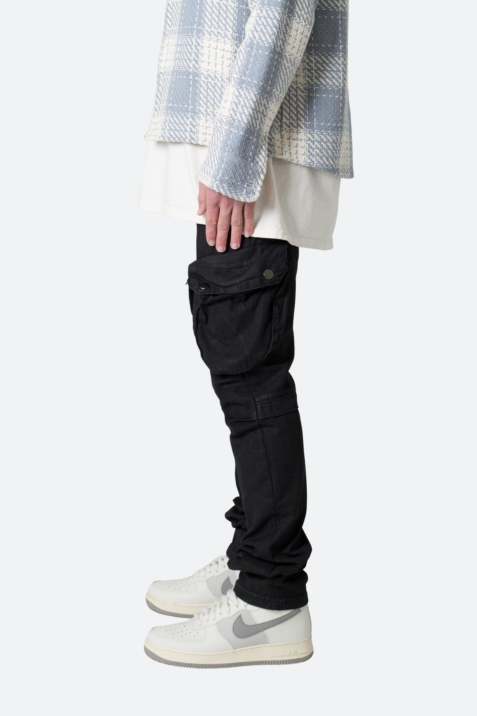 Waxed Denim Cargo Pants - Black Product Image