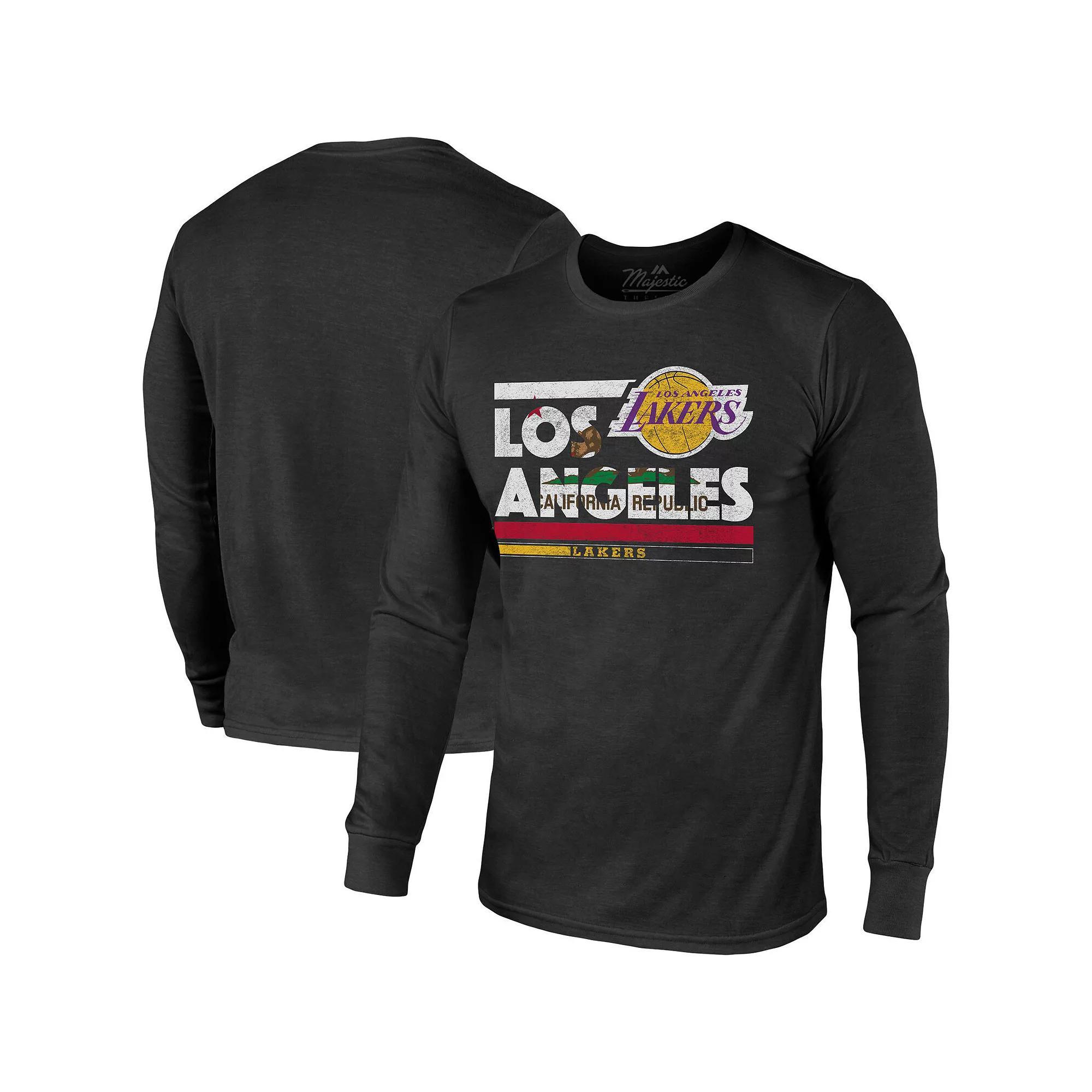Men's Majestic Threads Black Los Angeles Lakers City and State Tri-Blend Long Sleeve T-Shirt, Size: Small Product Image