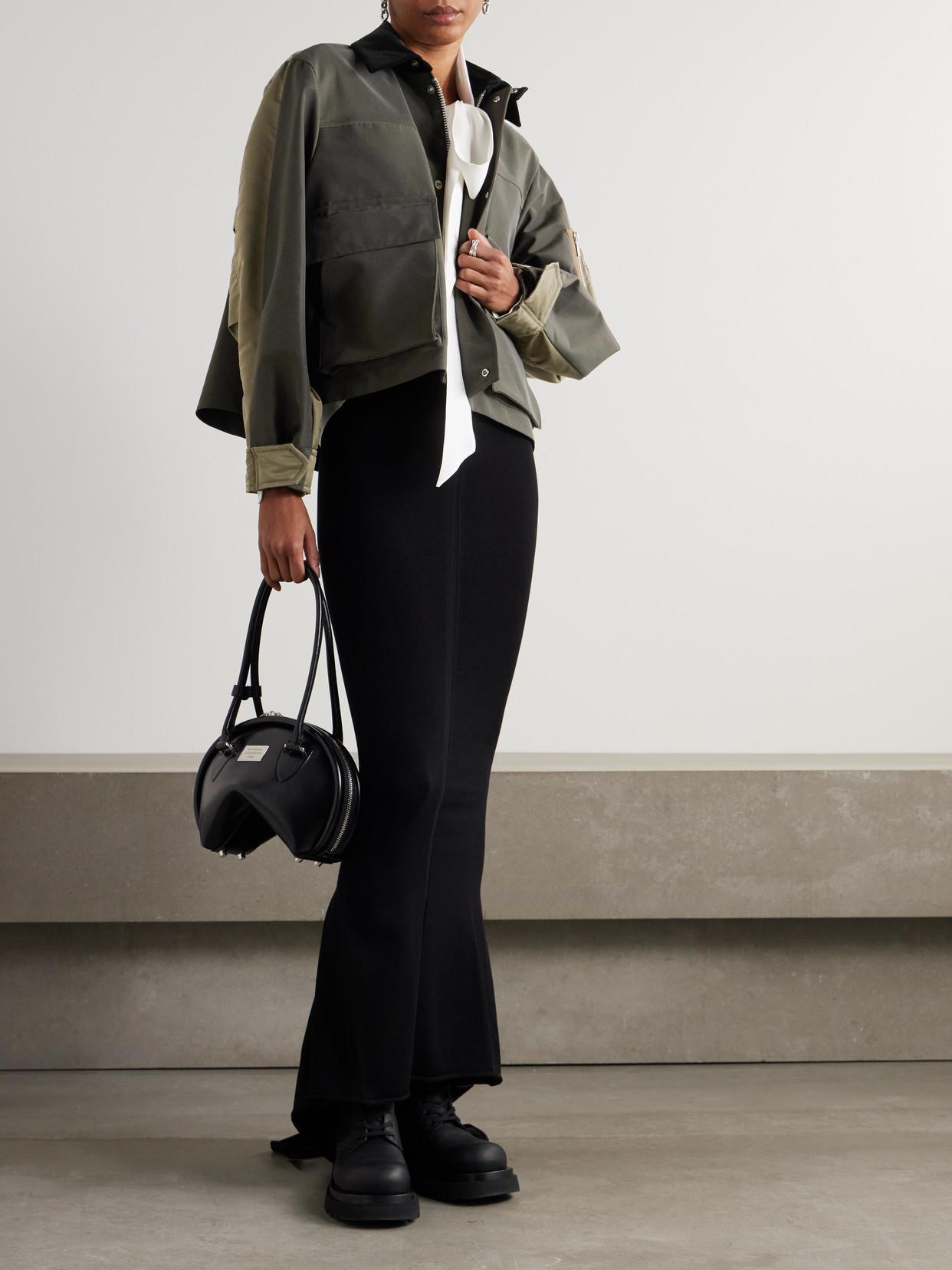 SACAI Velvet And Satin-trimmed Cotton-blend Twill Jacket In Green Product Image