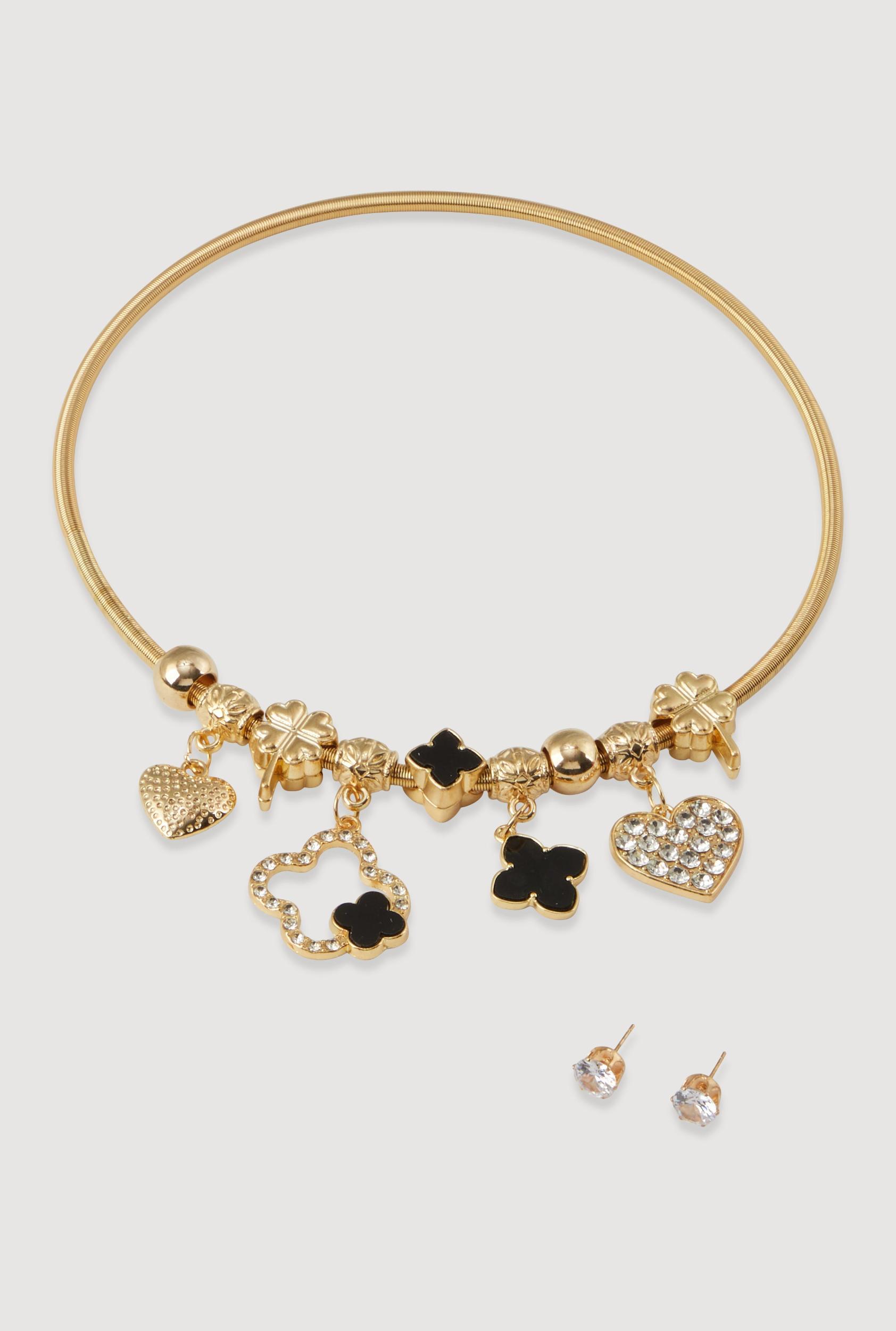 Snake Chain Charm Necklace and Stud Earrings Set Male Product Image