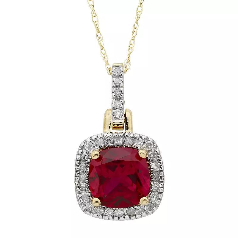 10k Gold Lab-Created Ruby & 1/8 Carat T.W. Diamond Halo Pendant Necklace, Womens Yellow Product Image