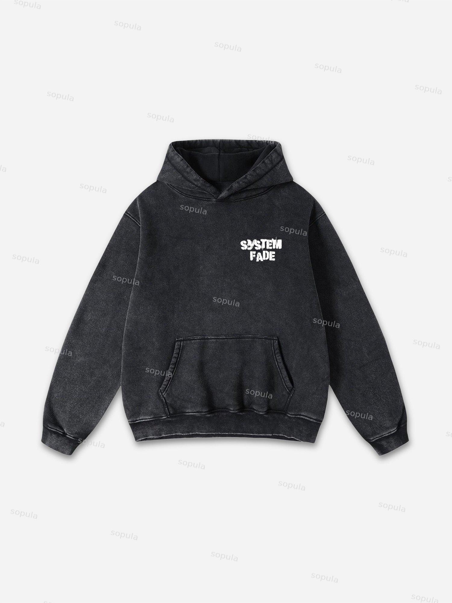 Vintage Pattern Print Acid Washed Oversized Hoodie Product Image