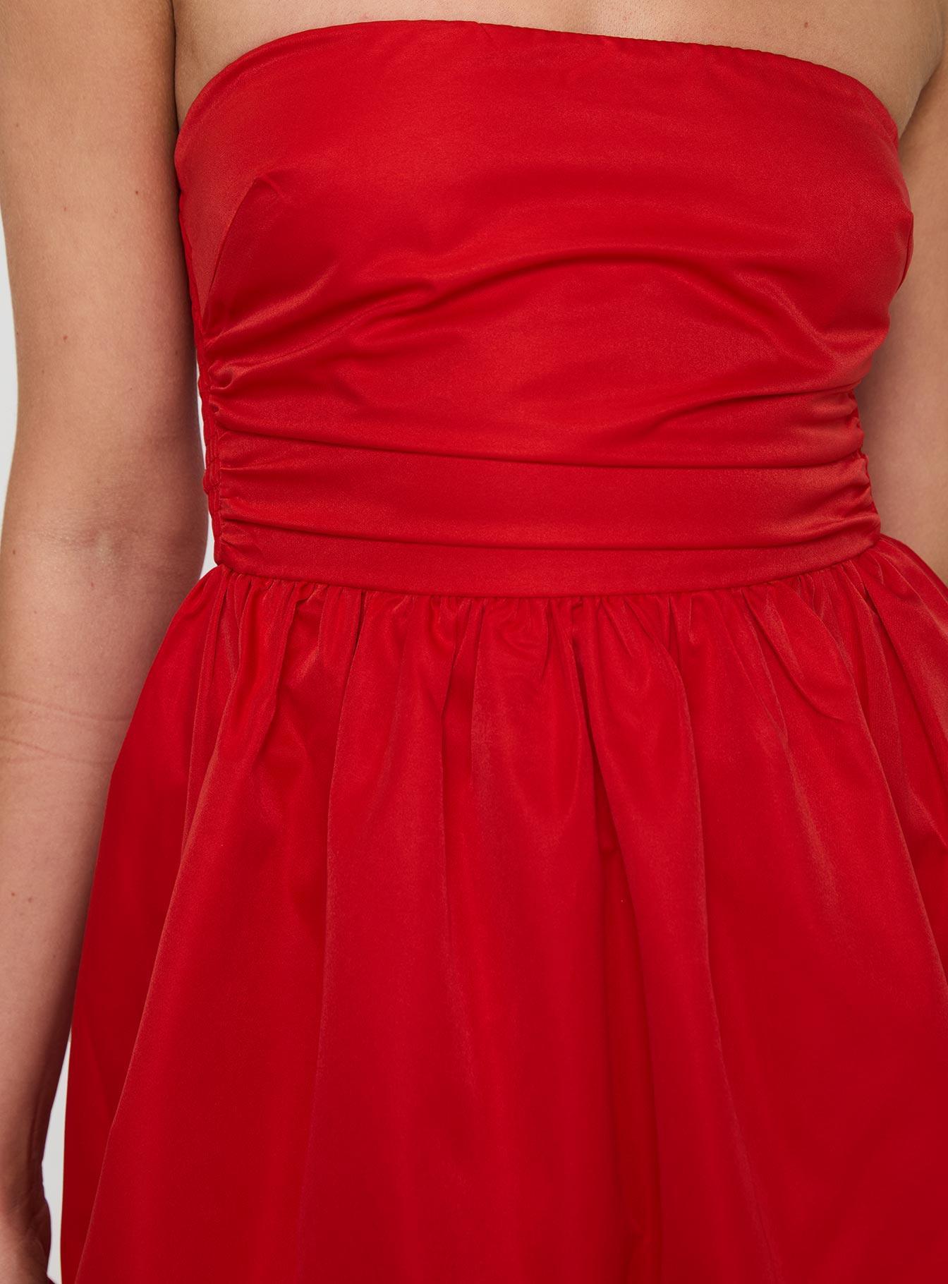 Crotoy Strapless Bubble Hem Mini Dress Red Product Image