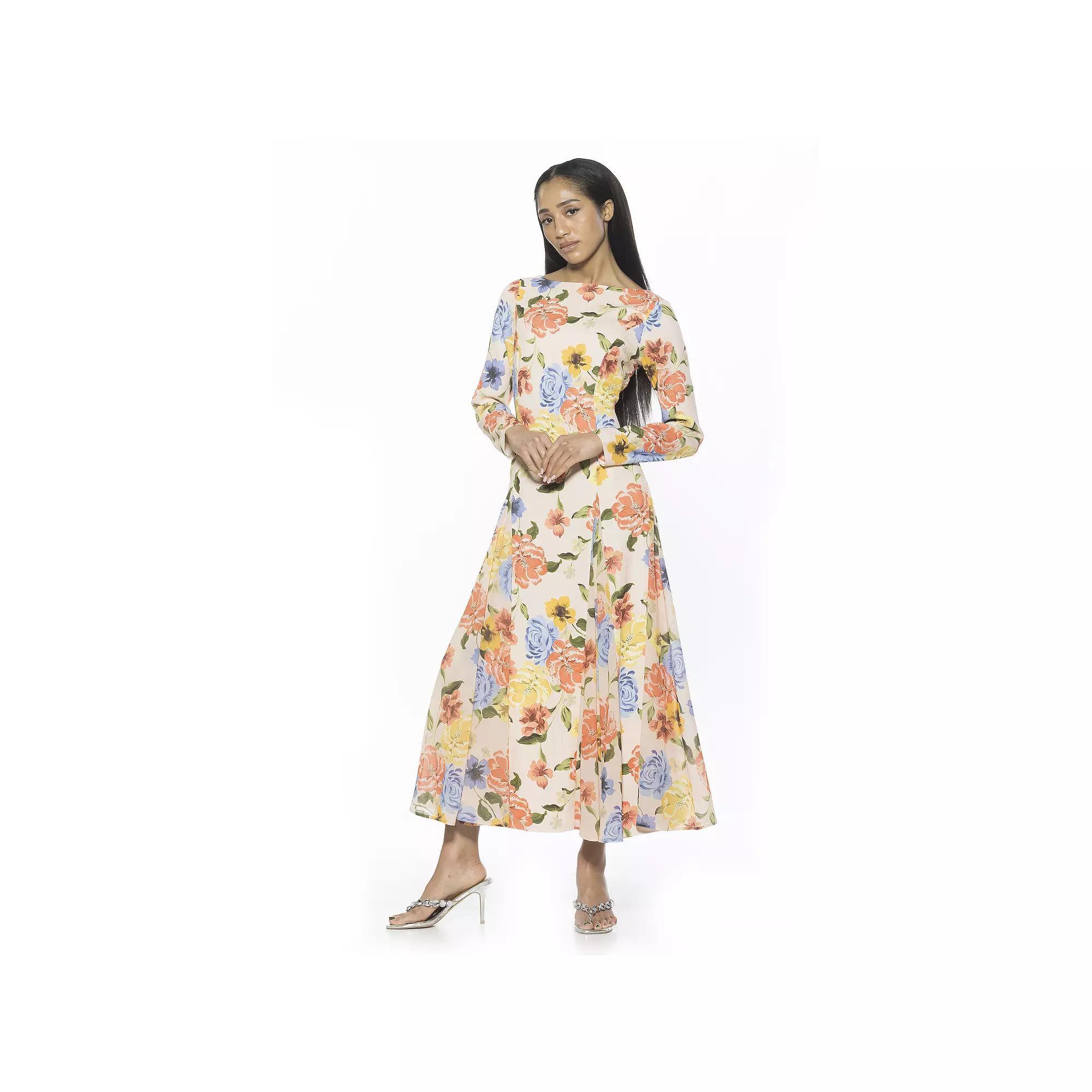 Women's ALEXIA ADMOR Elodie Crewneck Long Sleeve Midi Dress, Size: 12, Brown Floral Product Image