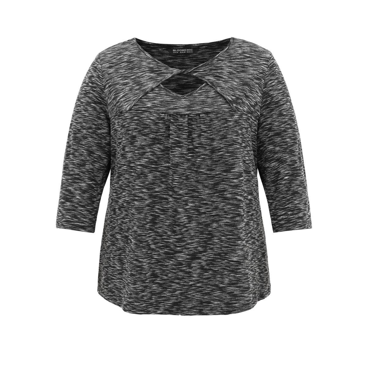 Plus Size Heather Keyhole Twist Front T-shirt Black Women Casual Heather Plain Keyhole Cut-Out Dailywear T-shirts BloomChic 14-16/1X Product Image