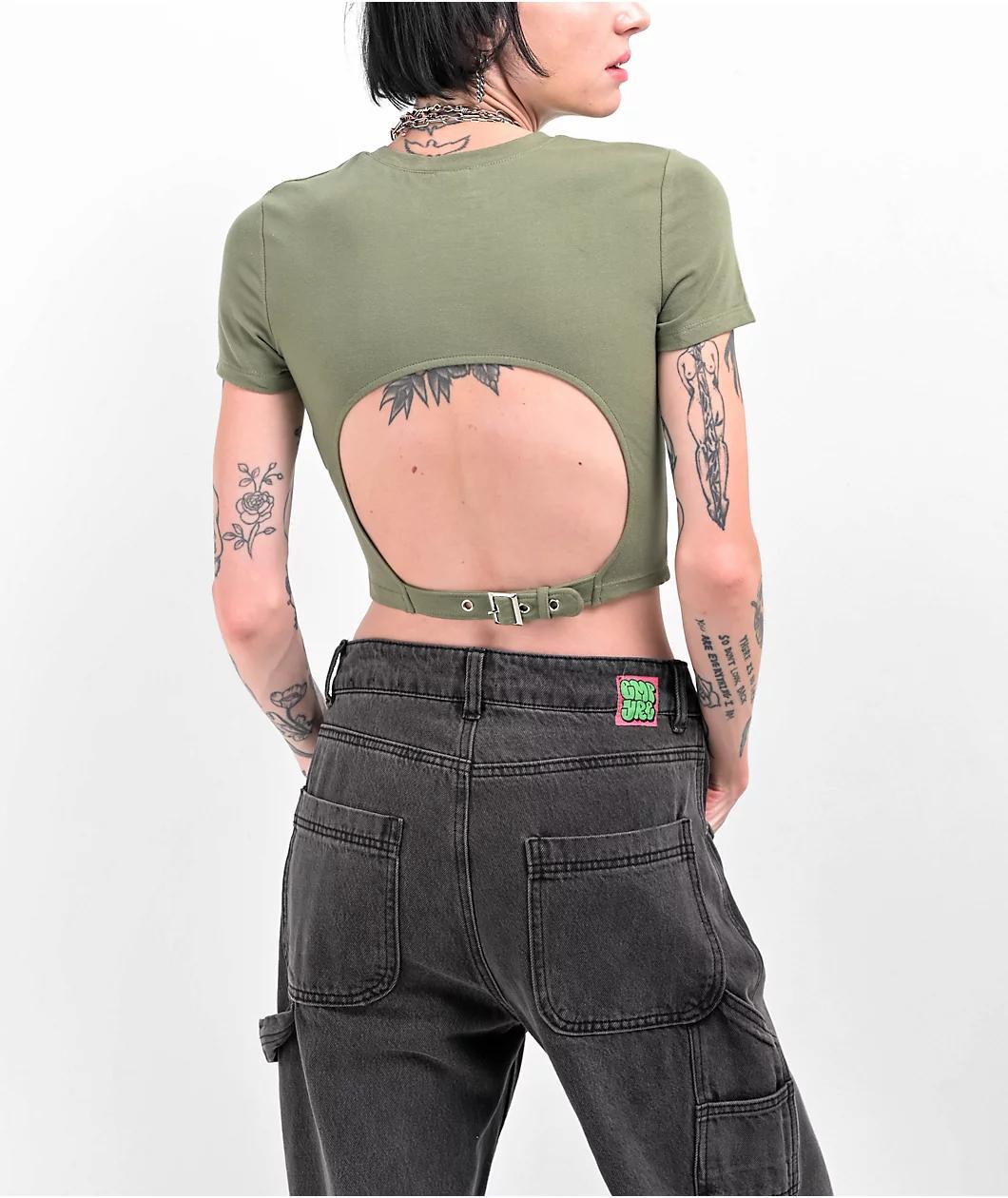 Zine Brianna Green Buckle Crop T-Shirt Product Image